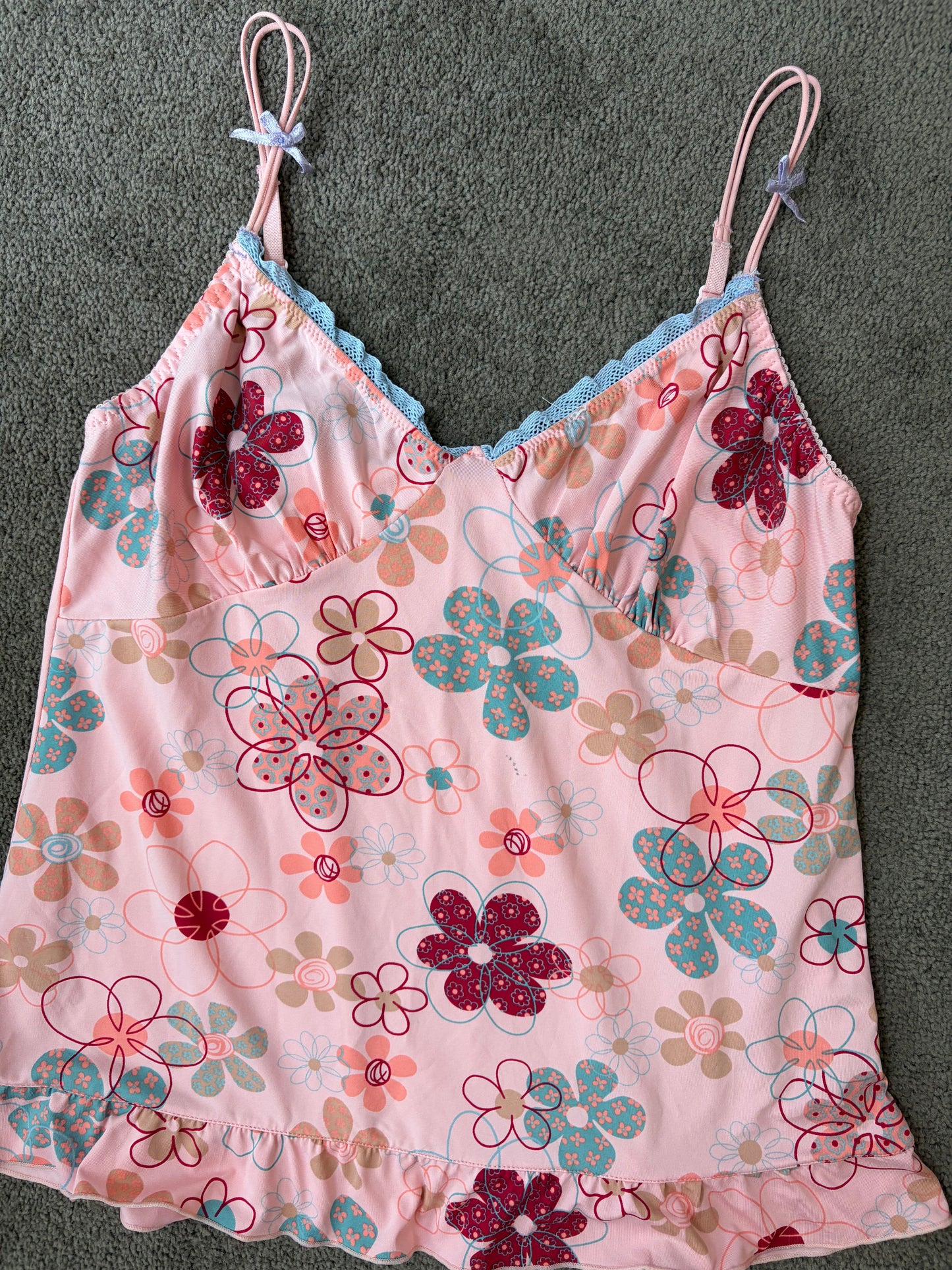 Salmon Floral Tank with Bow Straps