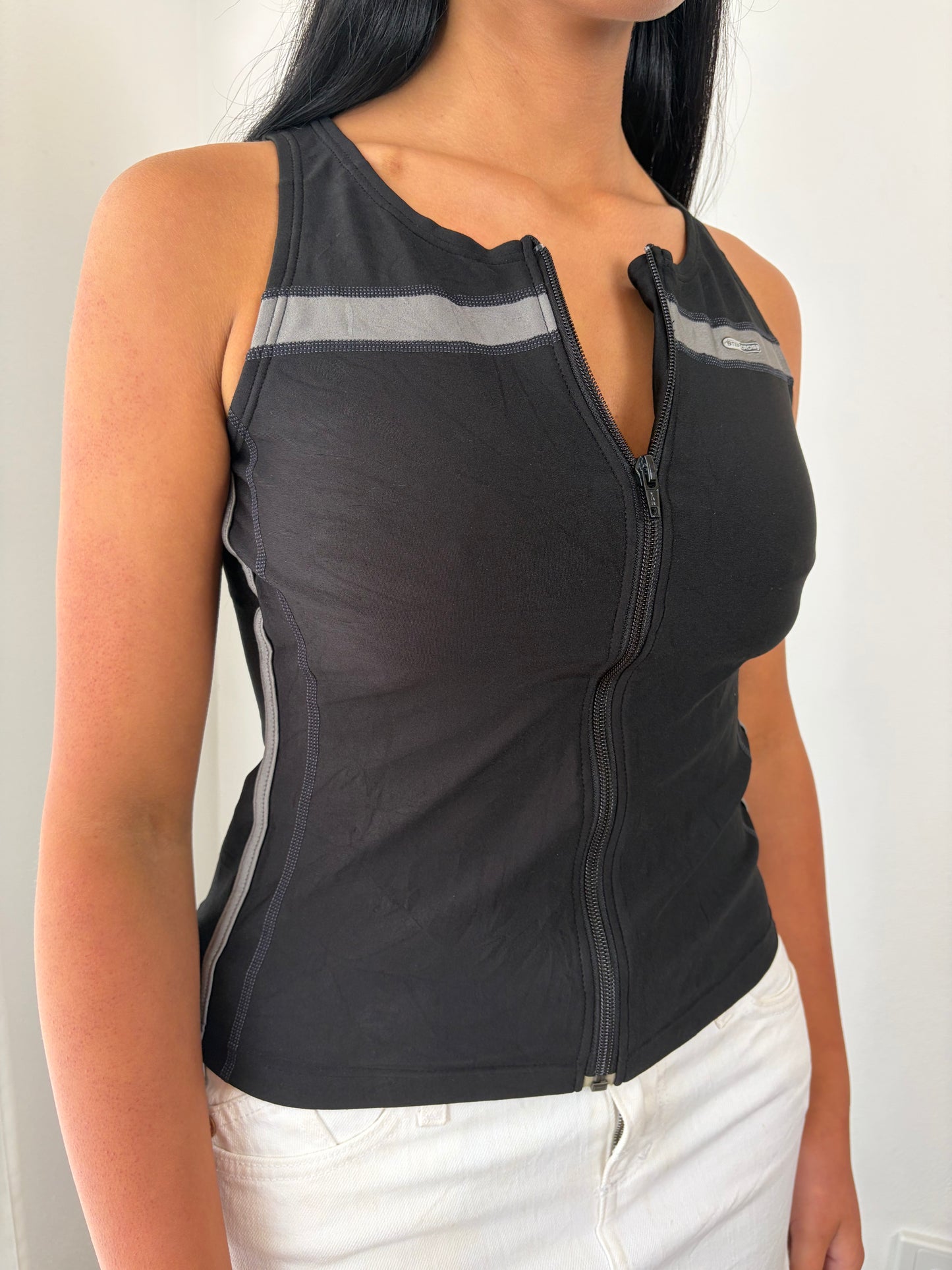 Black Sport Stripe Tank