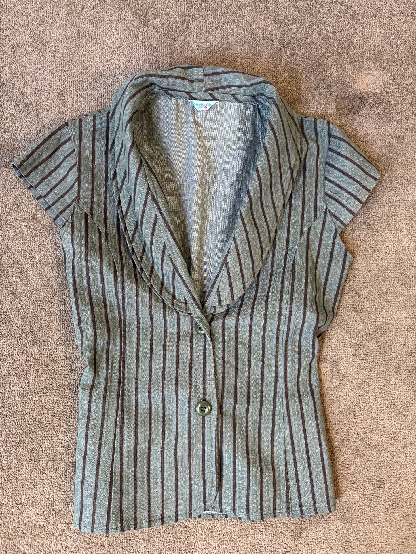 Y2K Vintage Olive Pinstripe Button Blouse