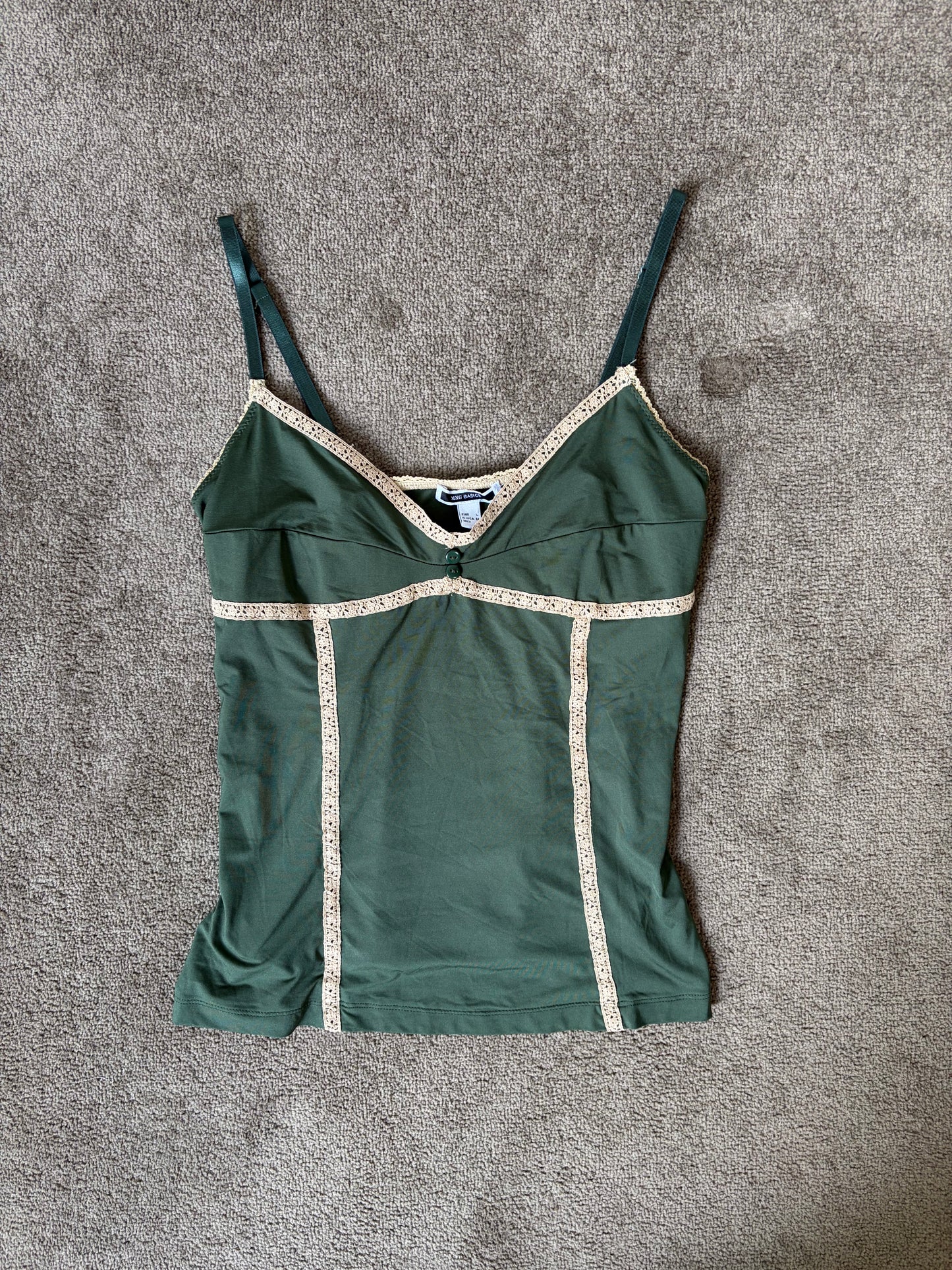 Vintage Forest Green Lace-Trim Cami