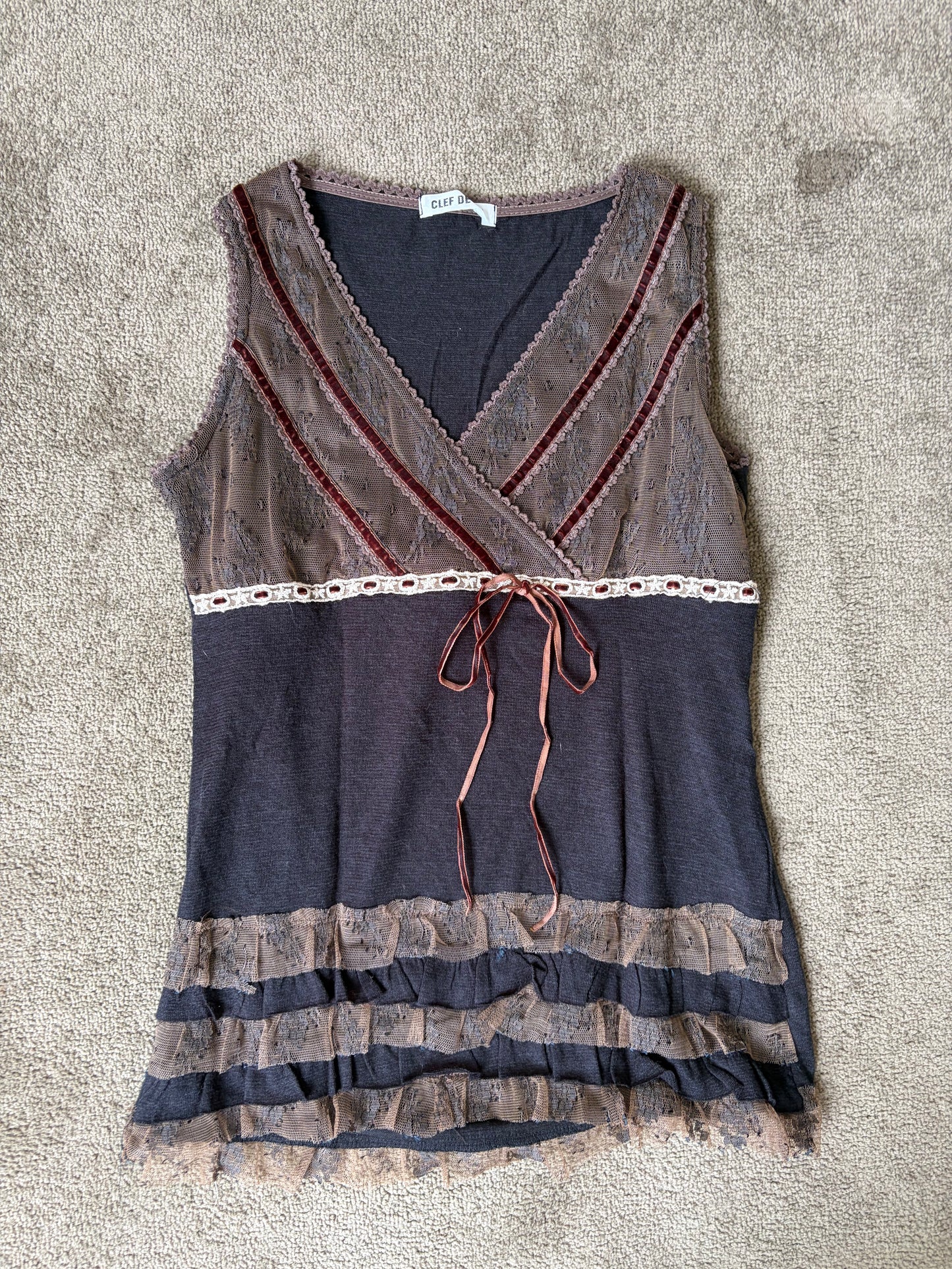 Vintage Y2K Lace Babydoll Top – Chocolate Brown