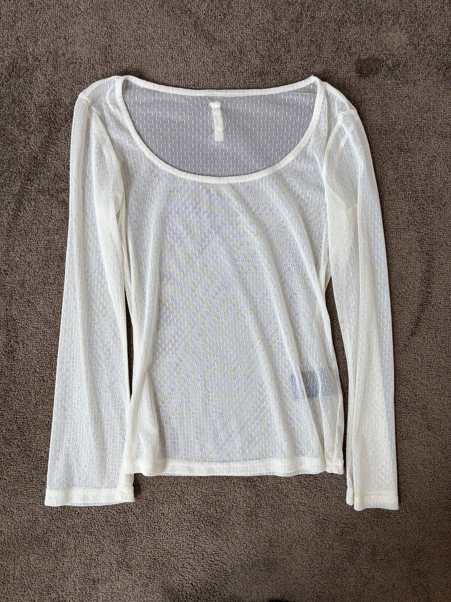 Sheer Ivory Mesh Long Sleeve Top Vintage Y2K