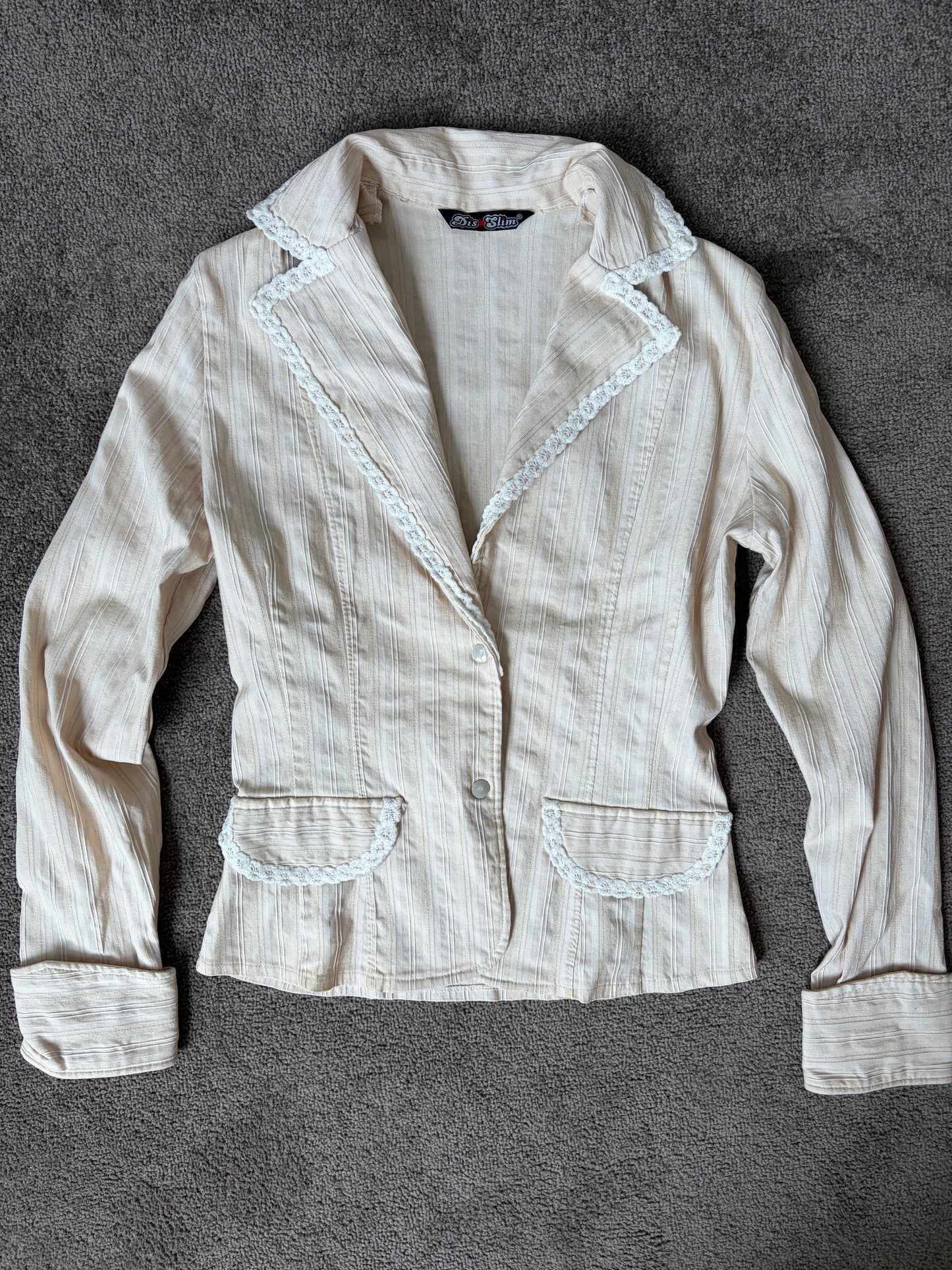 Vintage Ivory Lace-Trim Tailored Blazer