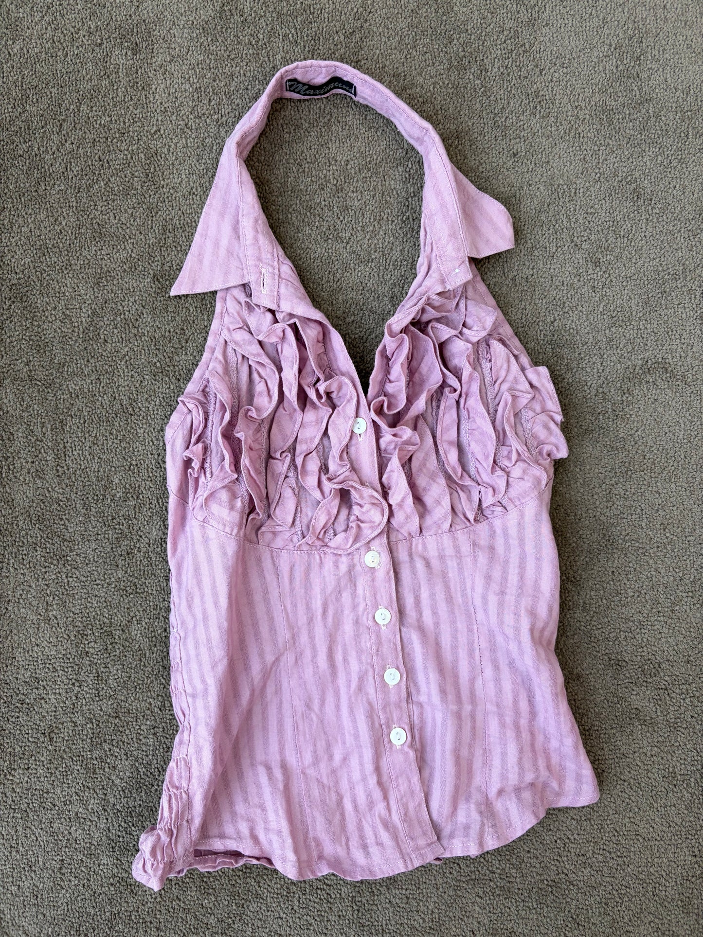 Romantic Y2K Dusty Rose Ruffle Halter Top