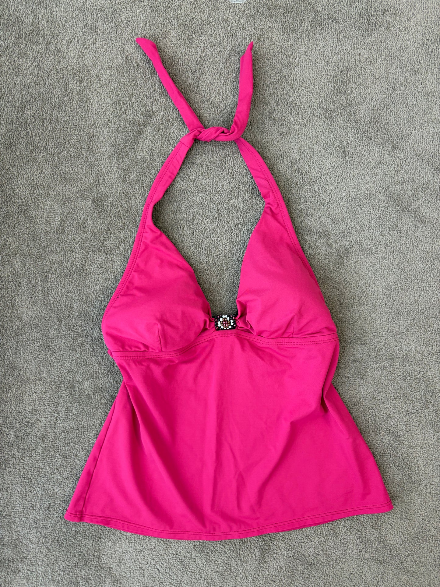 Y2K Vintage Hot Pink Halter Top with Beaded Detail