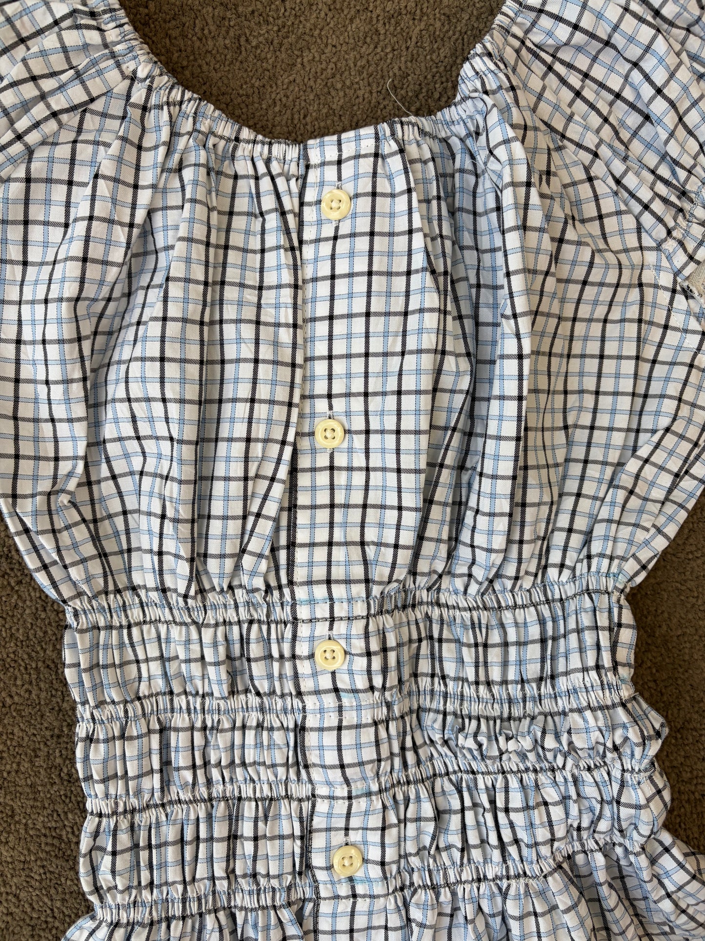 Blue Check Shirred Blouse