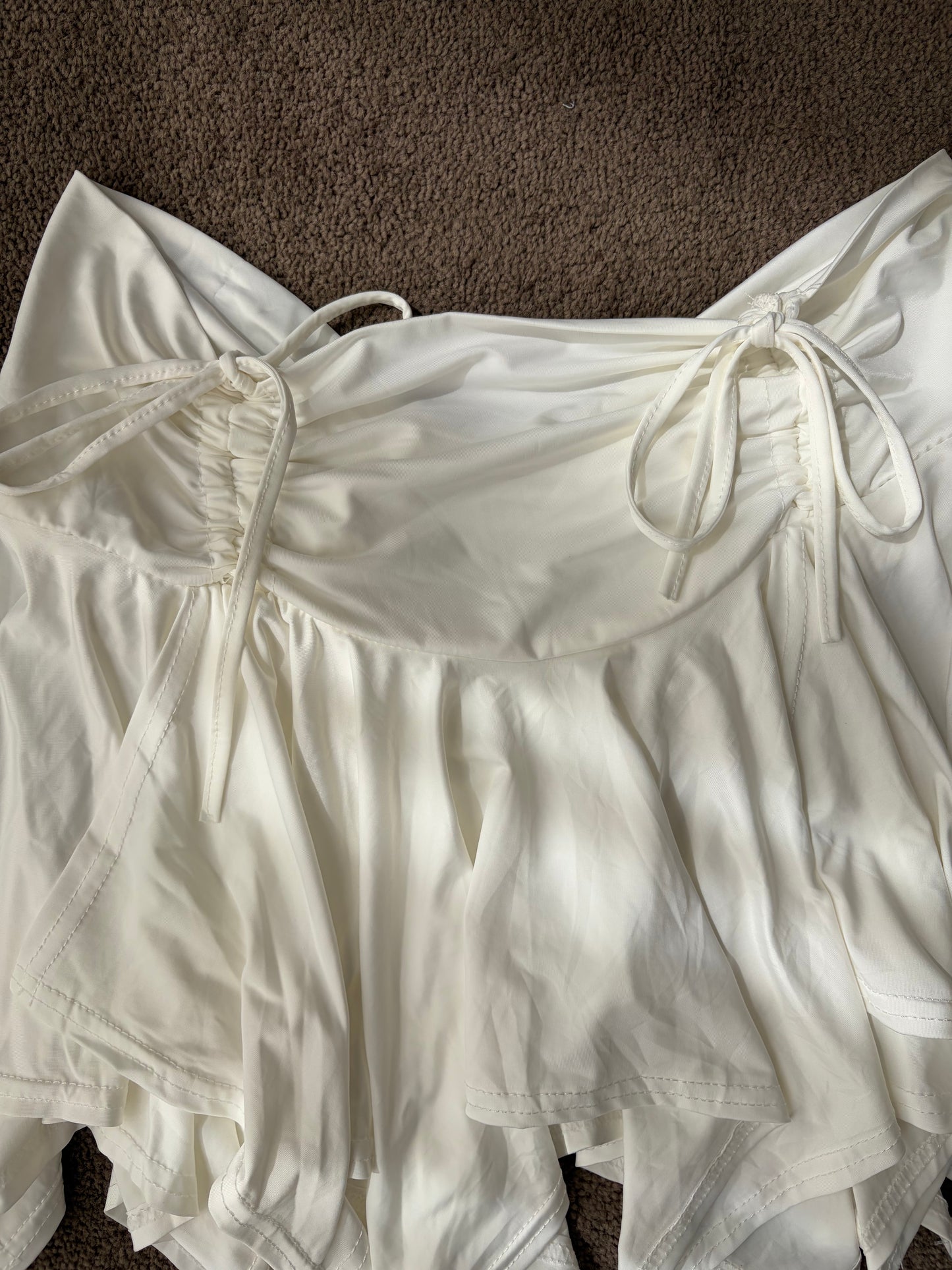 Vintage Ivory Ruched Tie-Waist Mini Skirt
