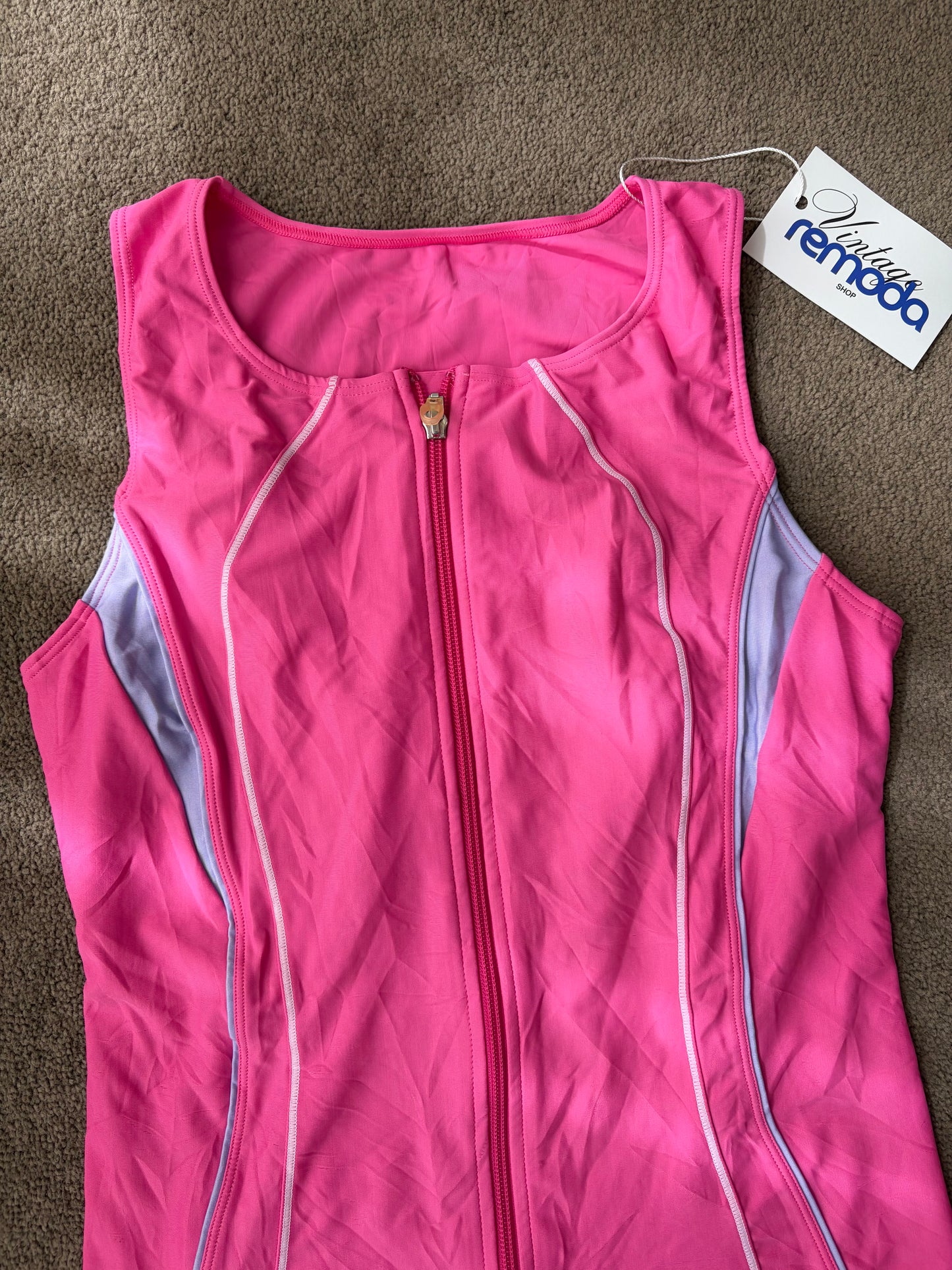 Vintage Hot Pink Zip-Front Sport Luxe Contour Top