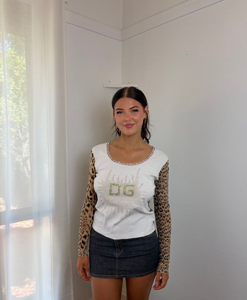 D&G Leopard & Diamante Statement Top
