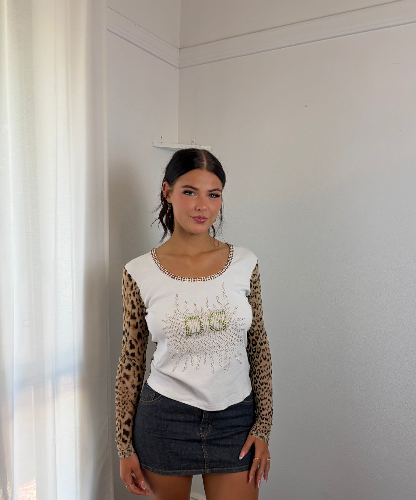 D&G Leopard & Diamante Statement Top