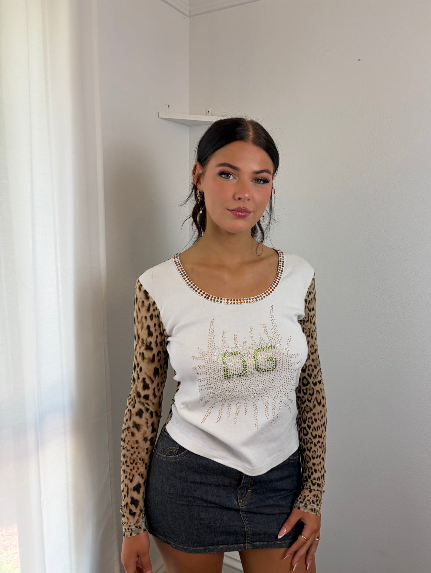 D&G Leopard & Diamante Statement Top
