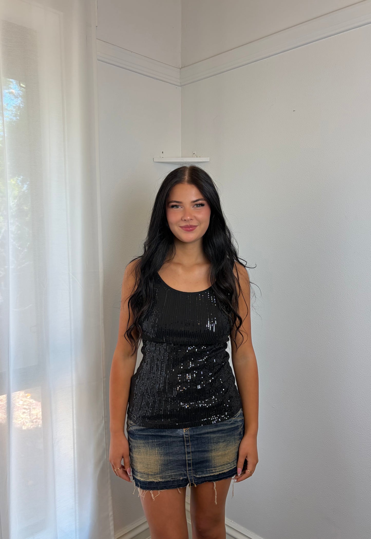 Chic Black Sequin Top