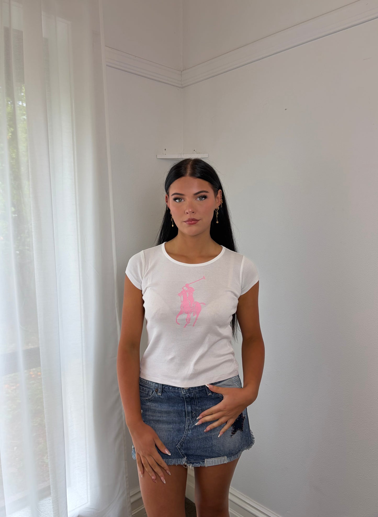 Ralph Lauren White T-Shirt with Pink Logo