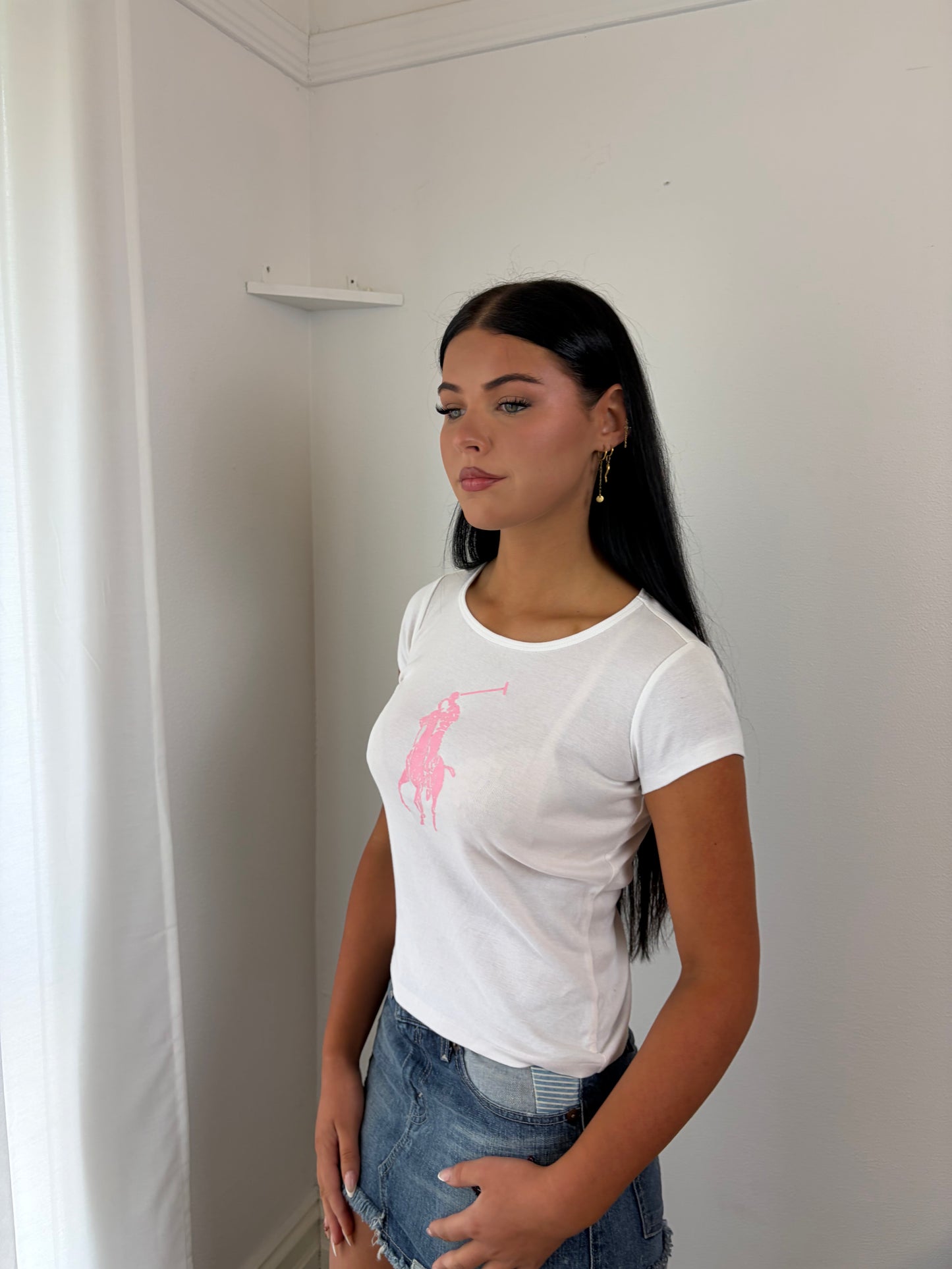 Ralph Lauren White T-Shirt with Pink Logo