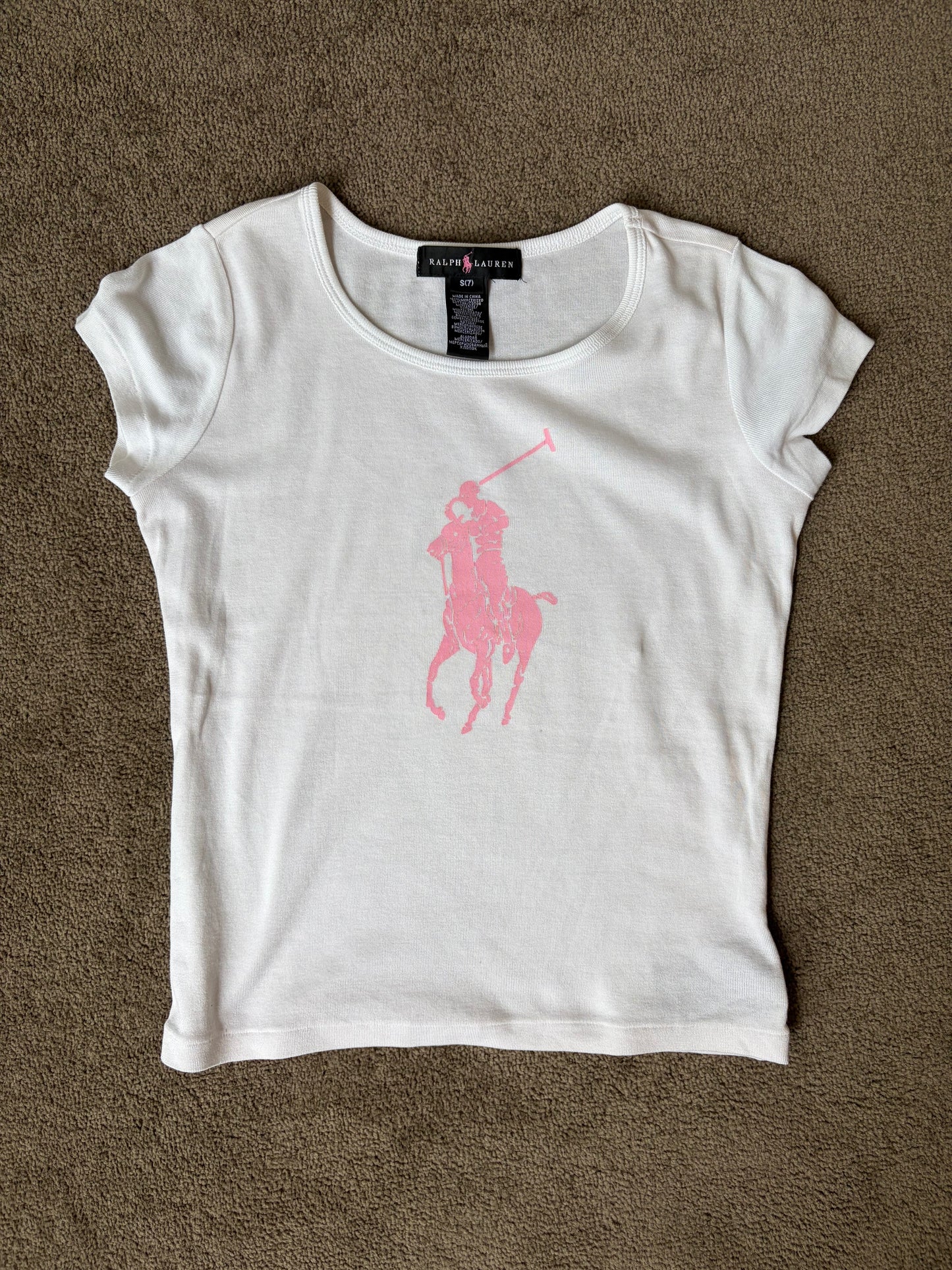 Ralph Lauren White T-Shirt with Pink Logo