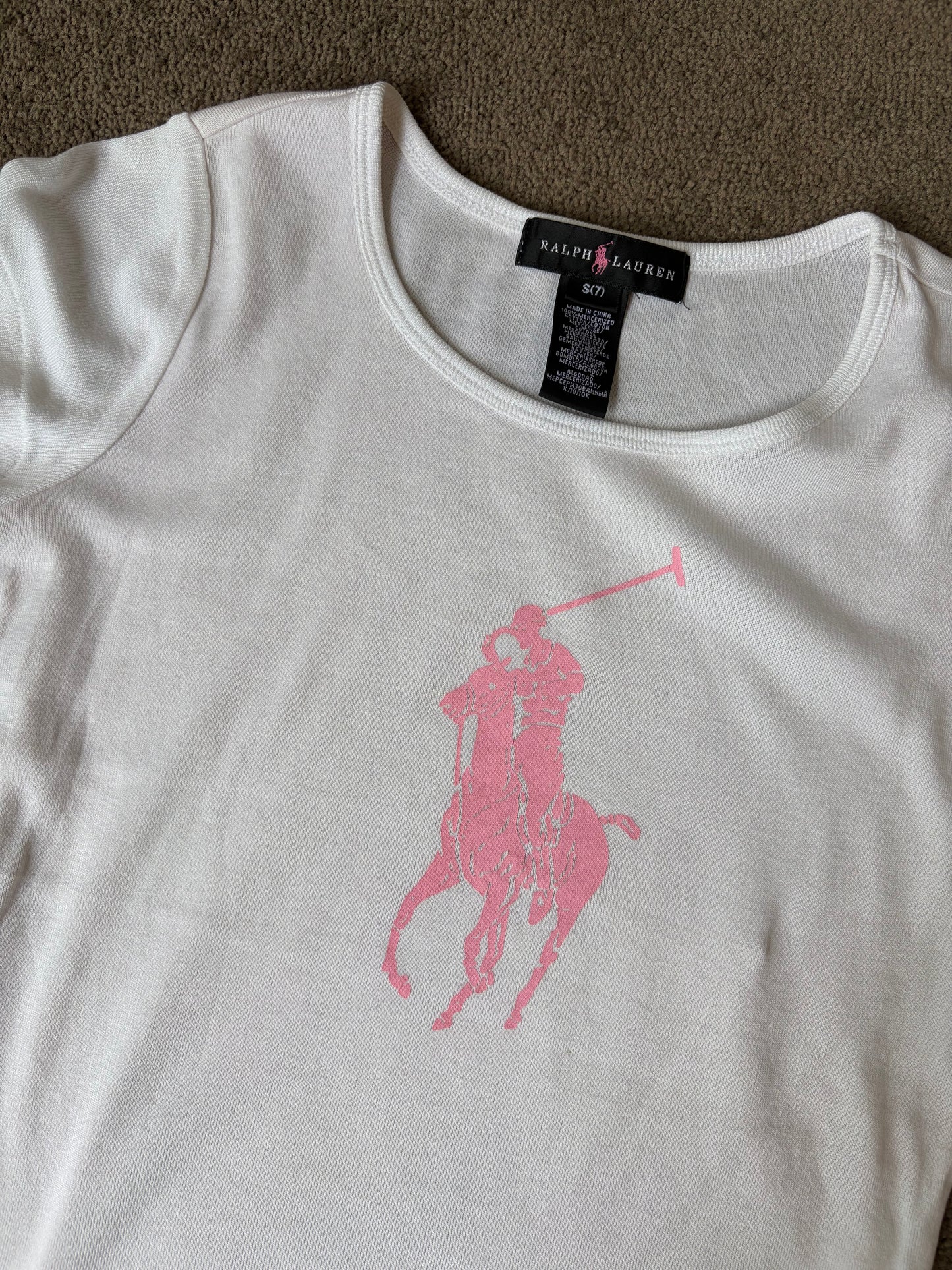 Ralph Lauren White T-Shirt with Pink Logo