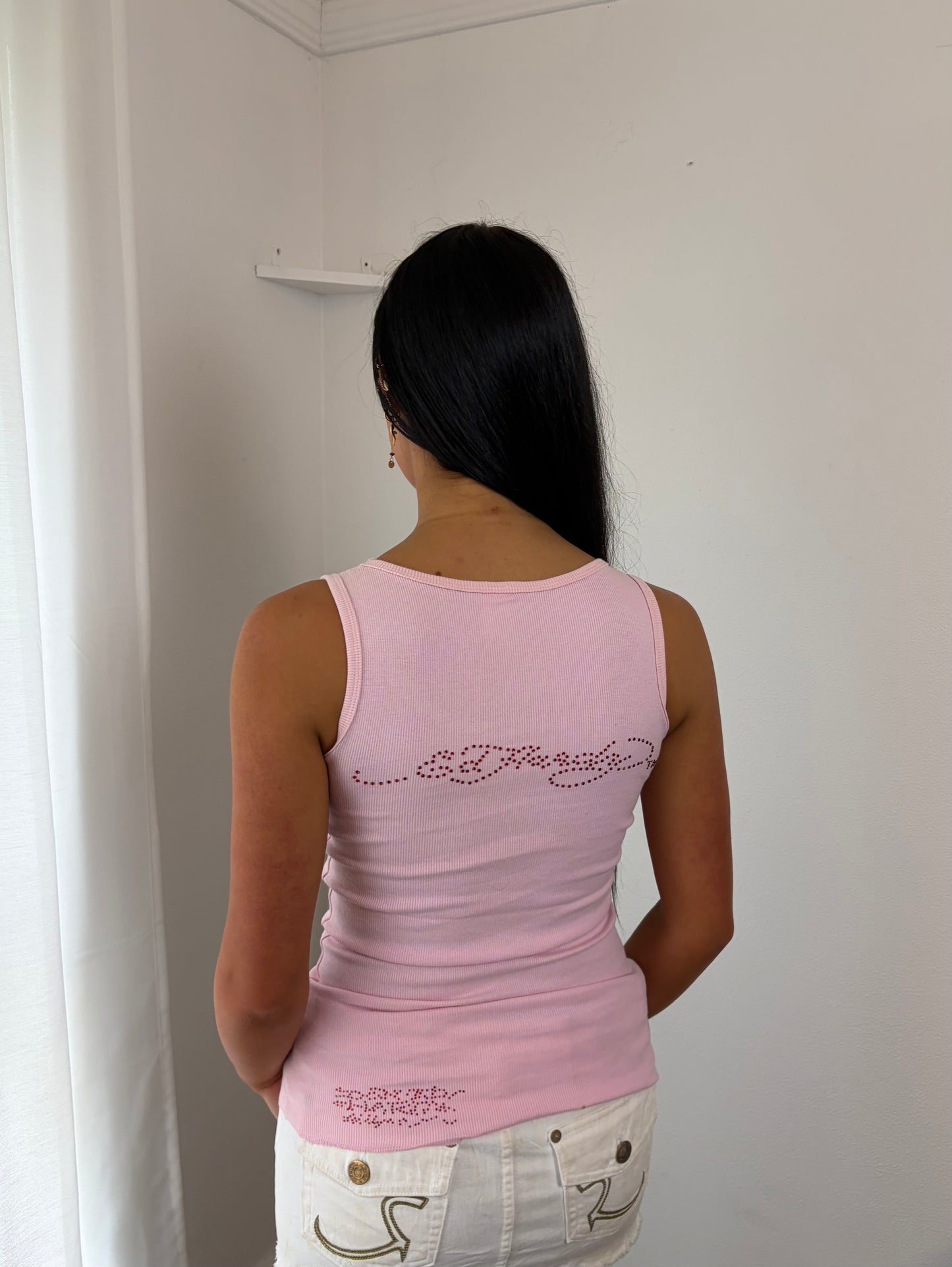Pink Ed Hardy Tank with Diamanté Design