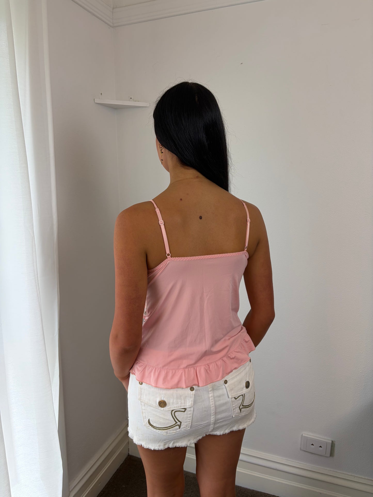 Salmon Floral Tank with Bow Straps