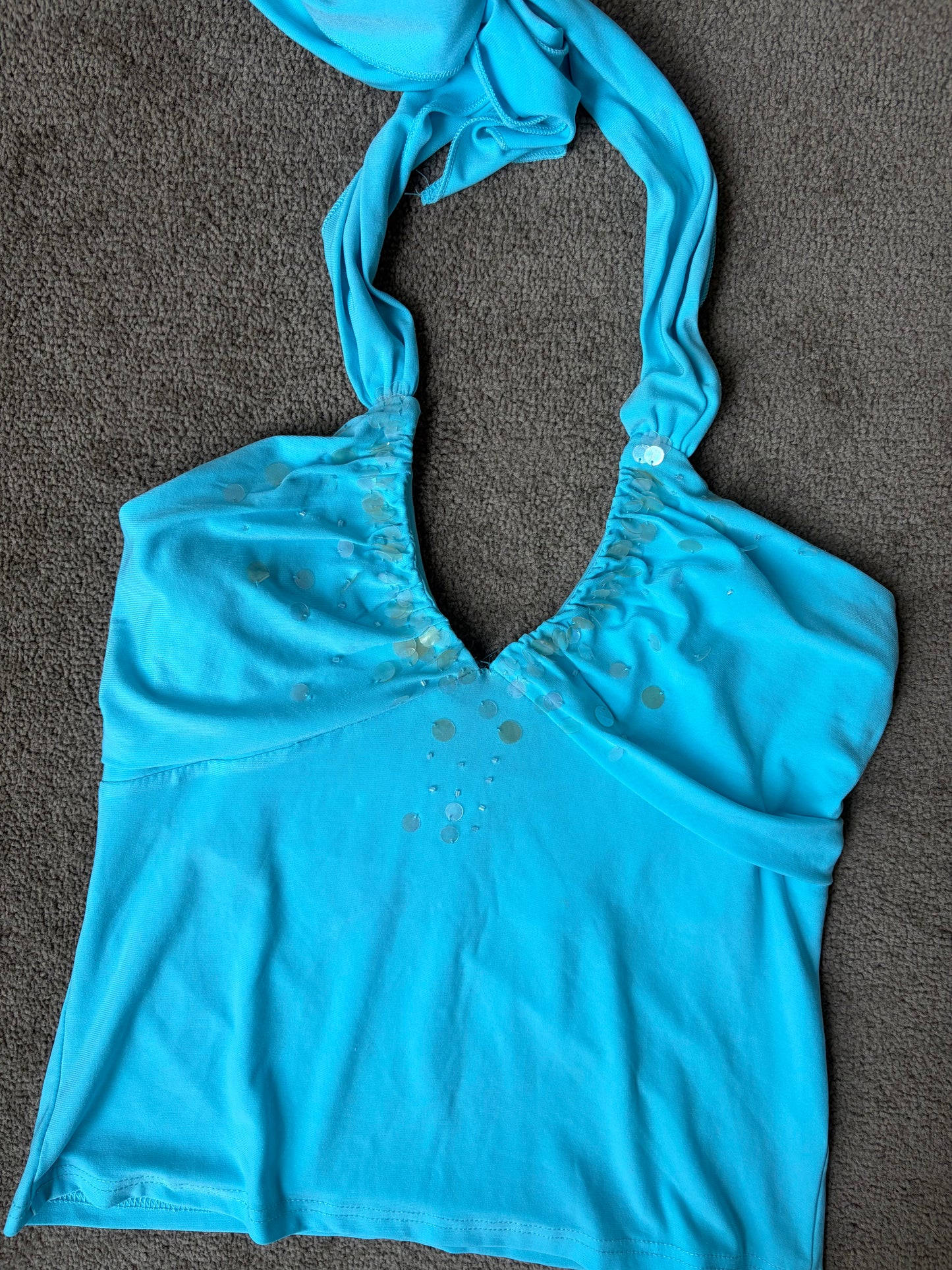 Blue Halter Neck Sequin Tank