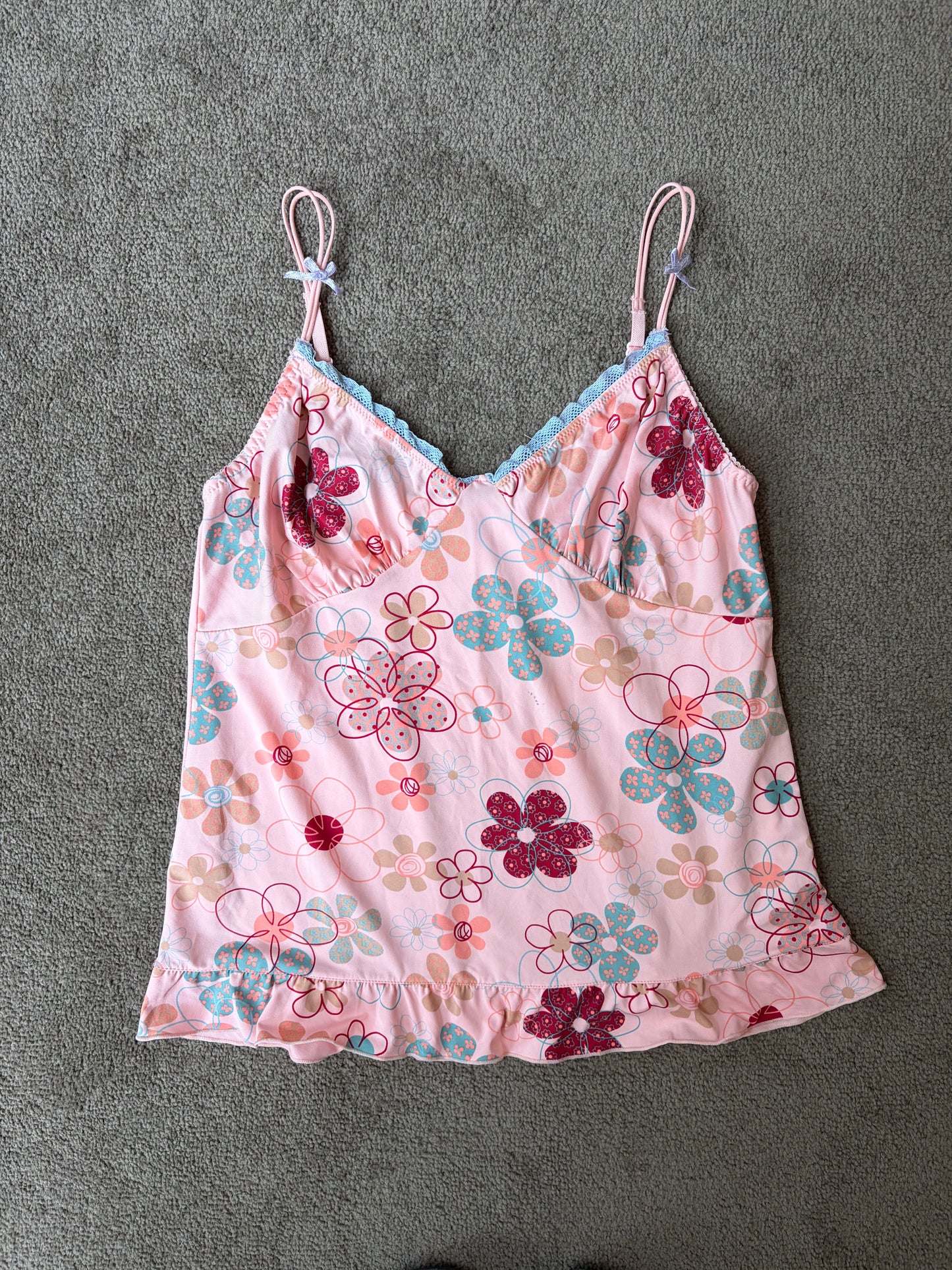 Salmon Floral Tank with Bow Straps