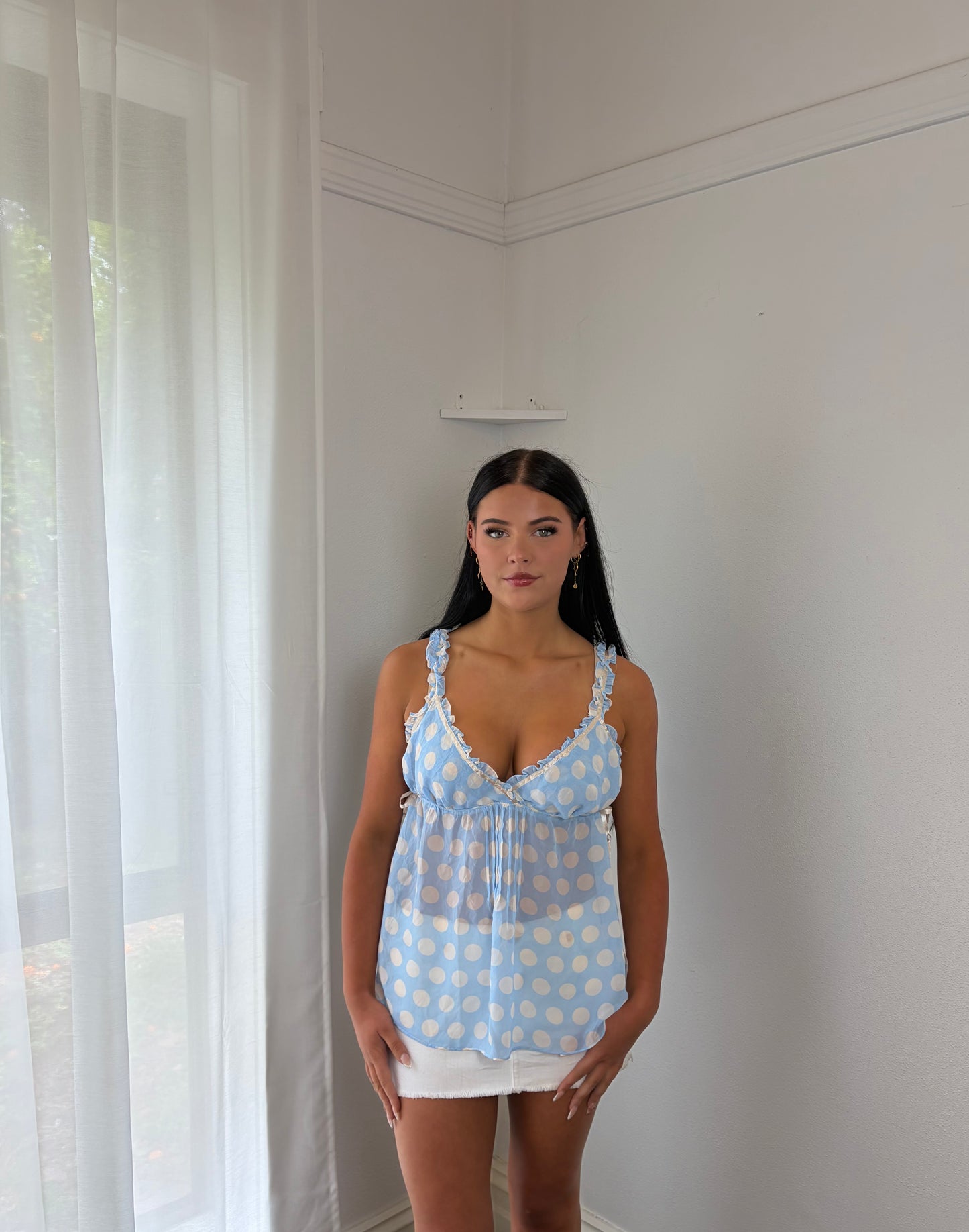 Sheer Blue Polka Dot Nightie Top
