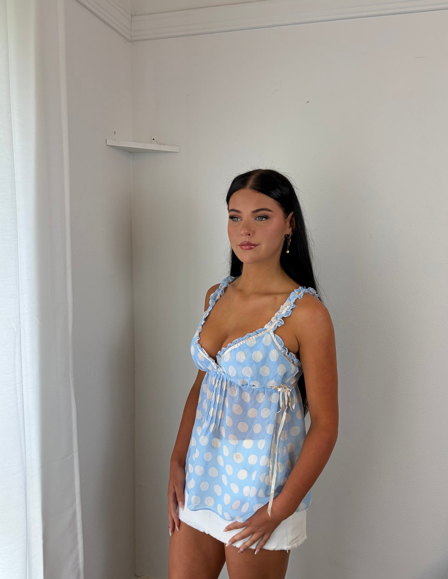 Sheer Blue Polka Dot Nightie Top