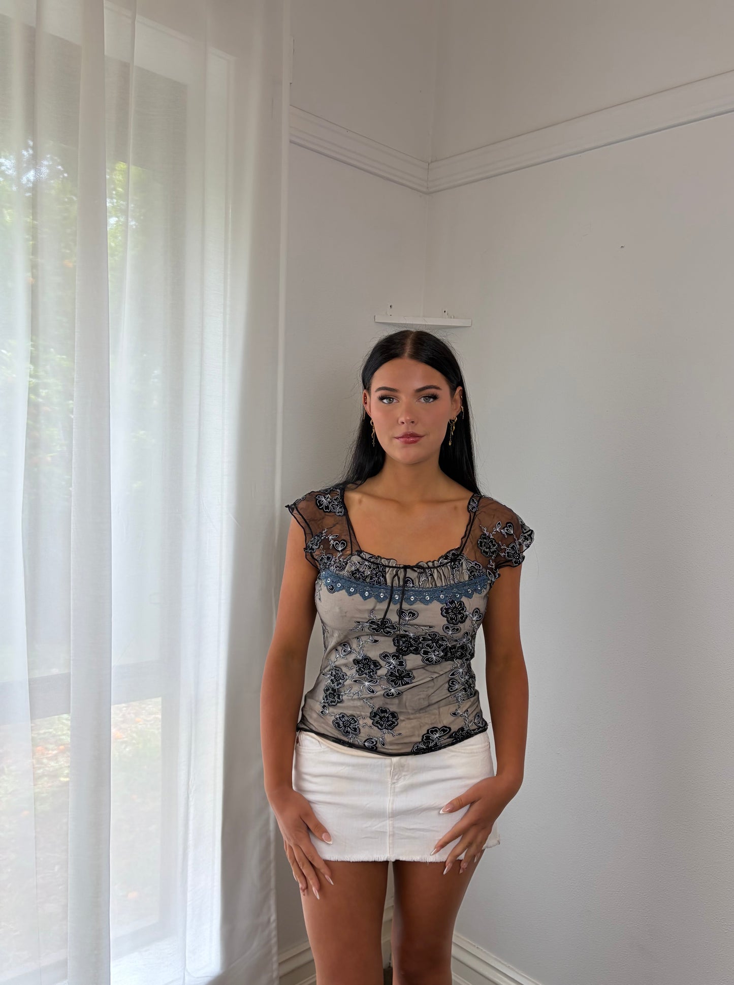 Midnight Bloom Sheer Lace Top