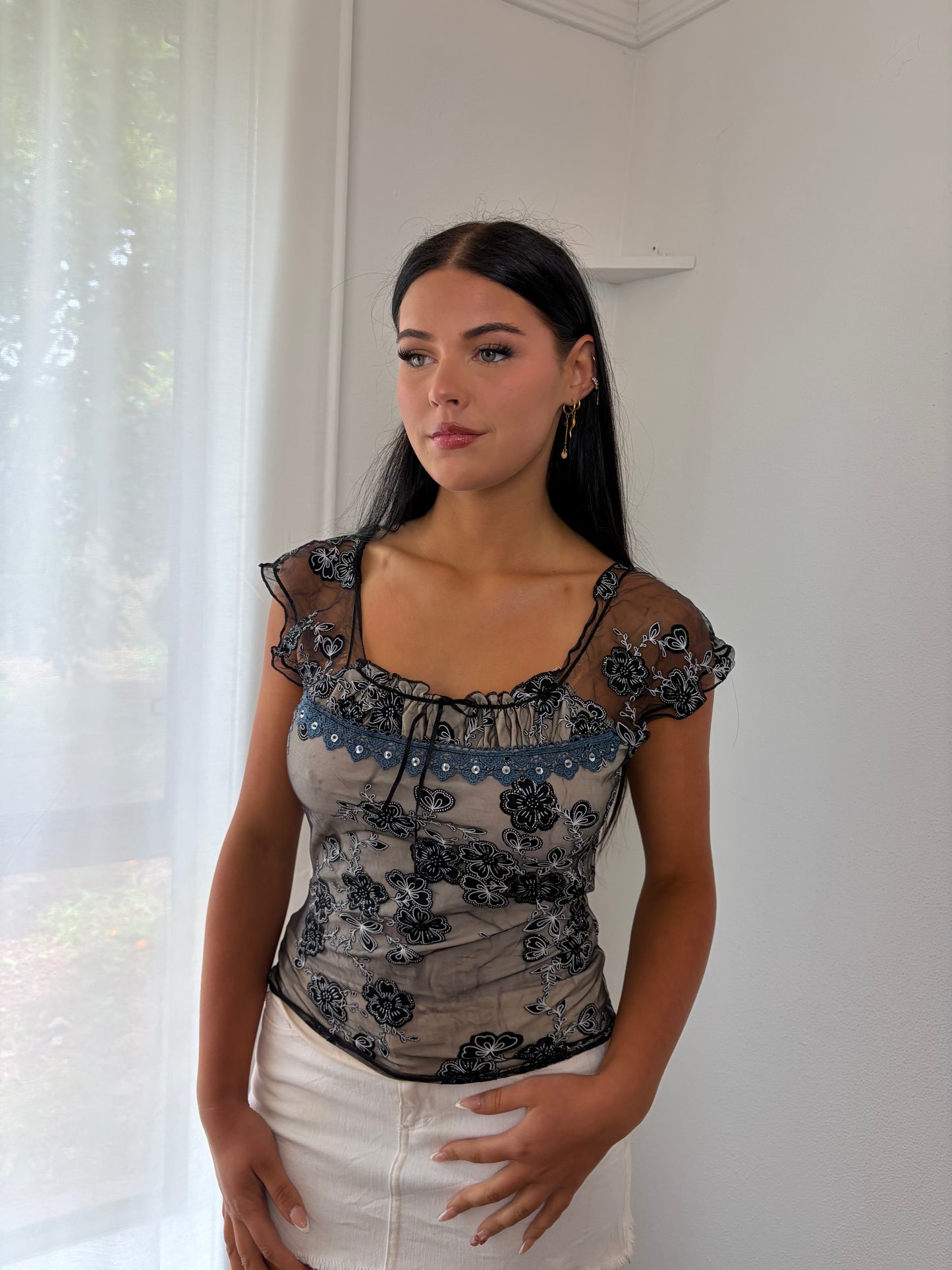 Midnight Bloom Sheer Lace Top