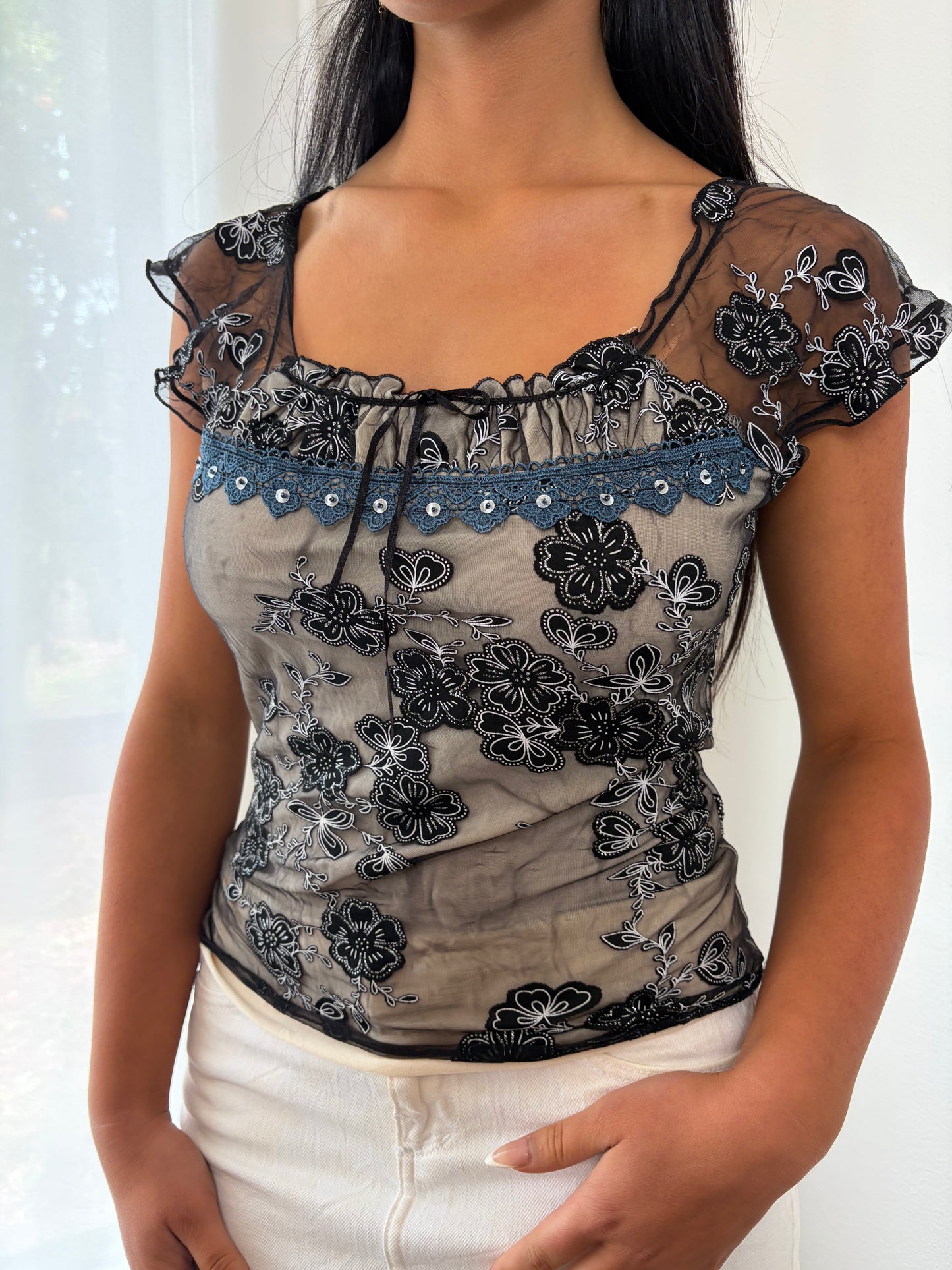 Midnight Bloom Sheer Lace Top