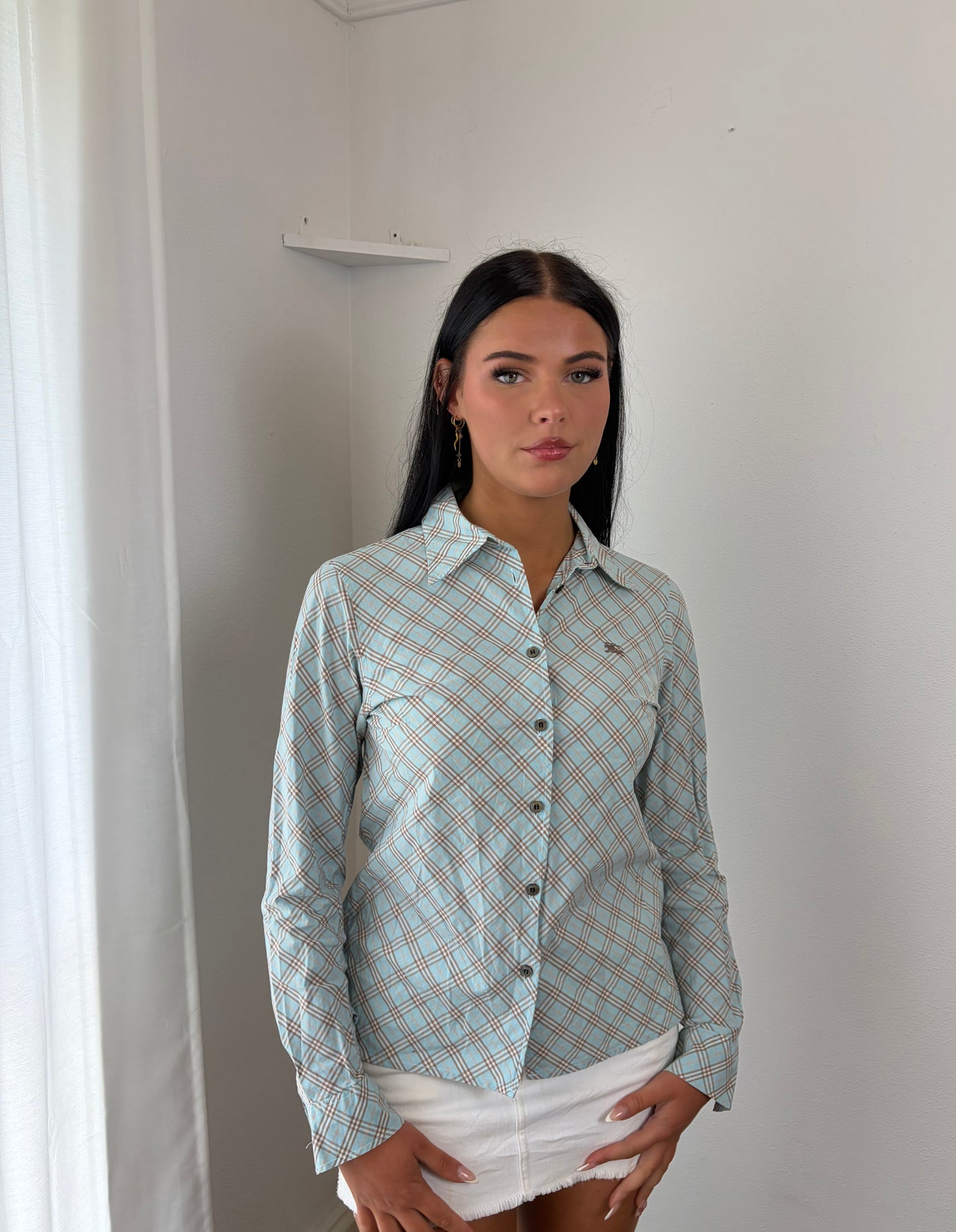 Sky Check Burberry Logo Shirt