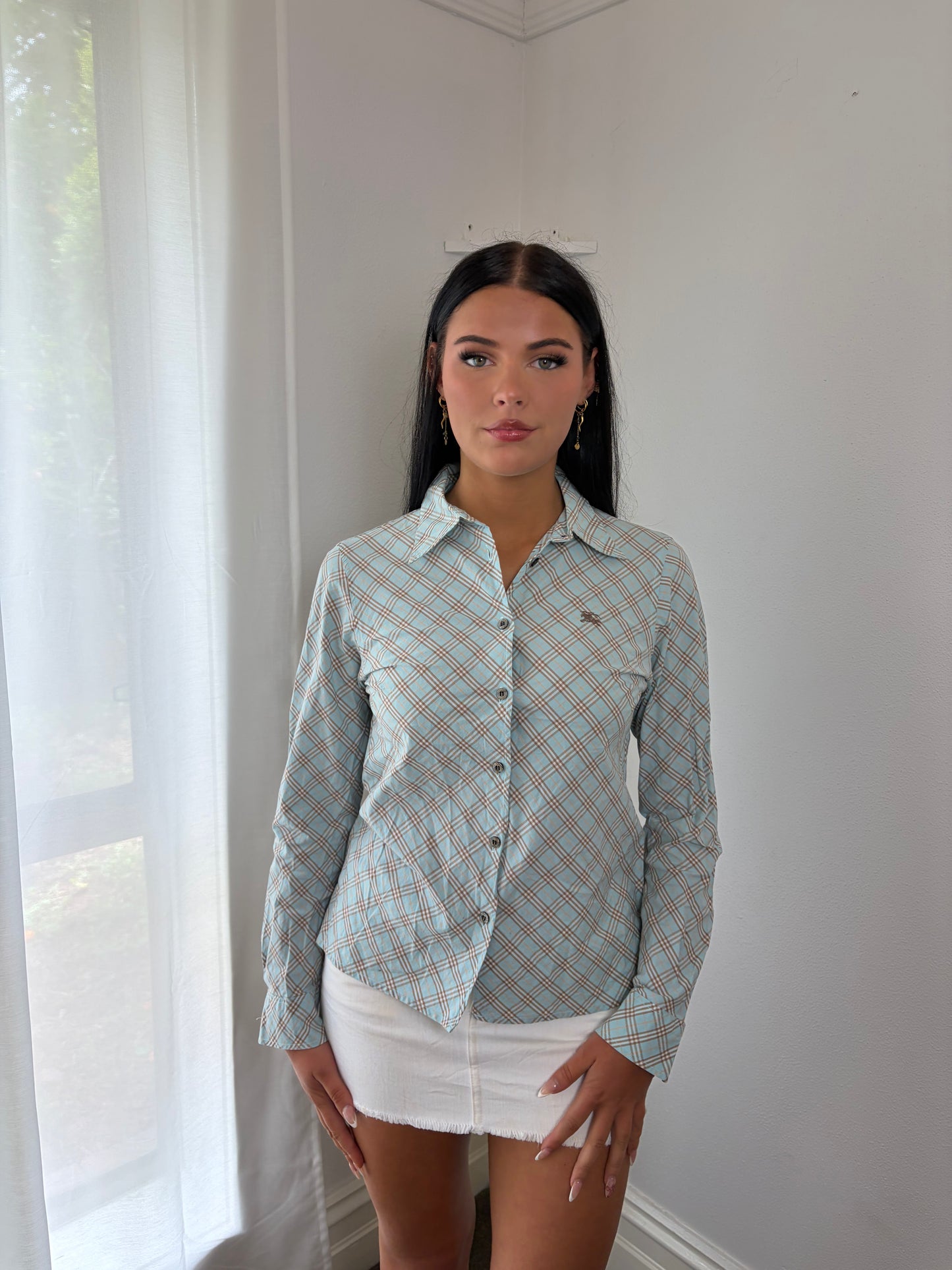 Sky Check Burberry Logo Shirt