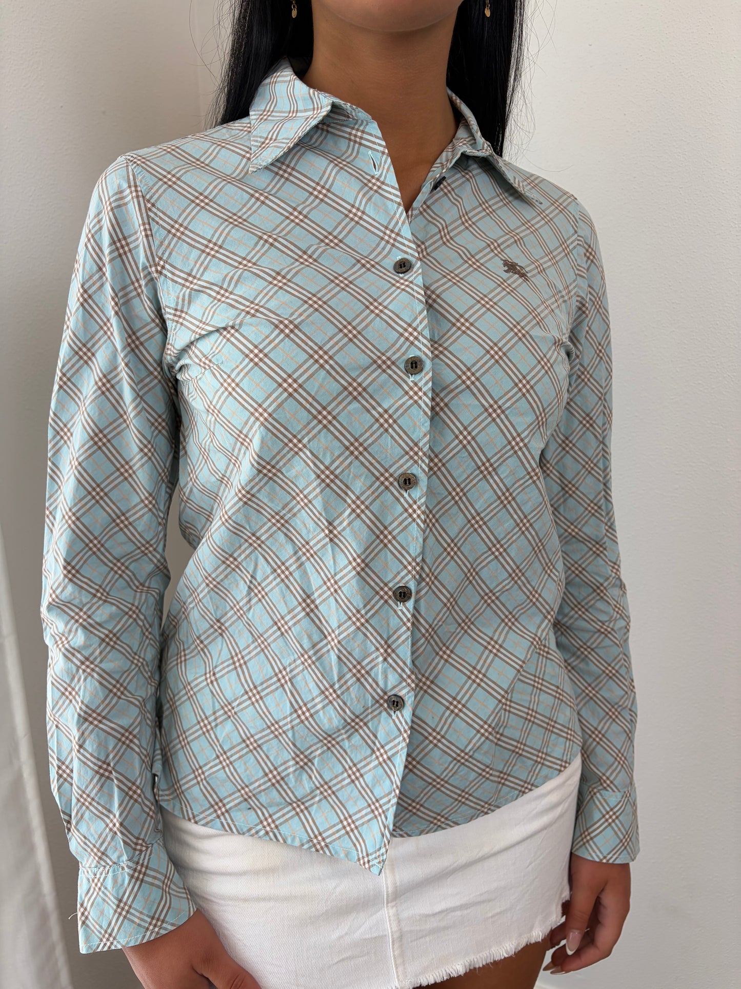 Sky Check Burberry Logo Shirt