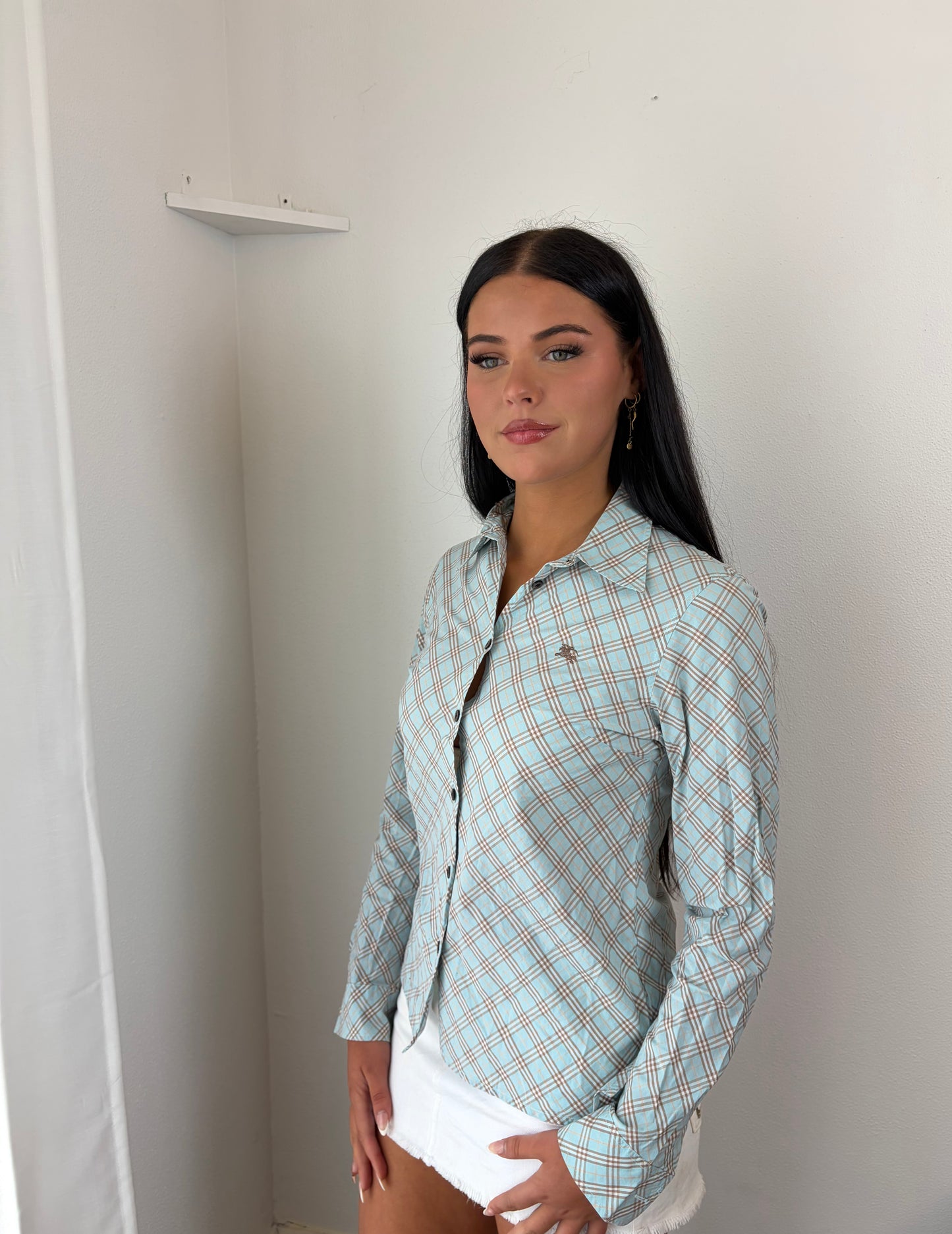 Sky Check Burberry Logo Shirt