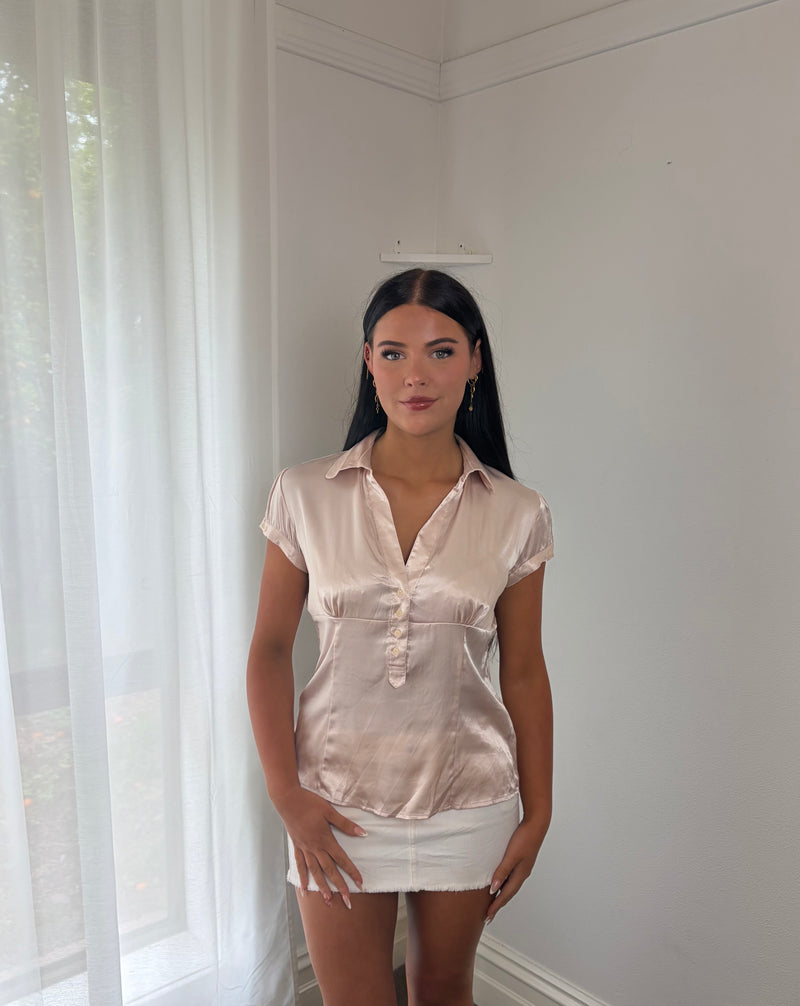 Blush Silk Collar Blouse