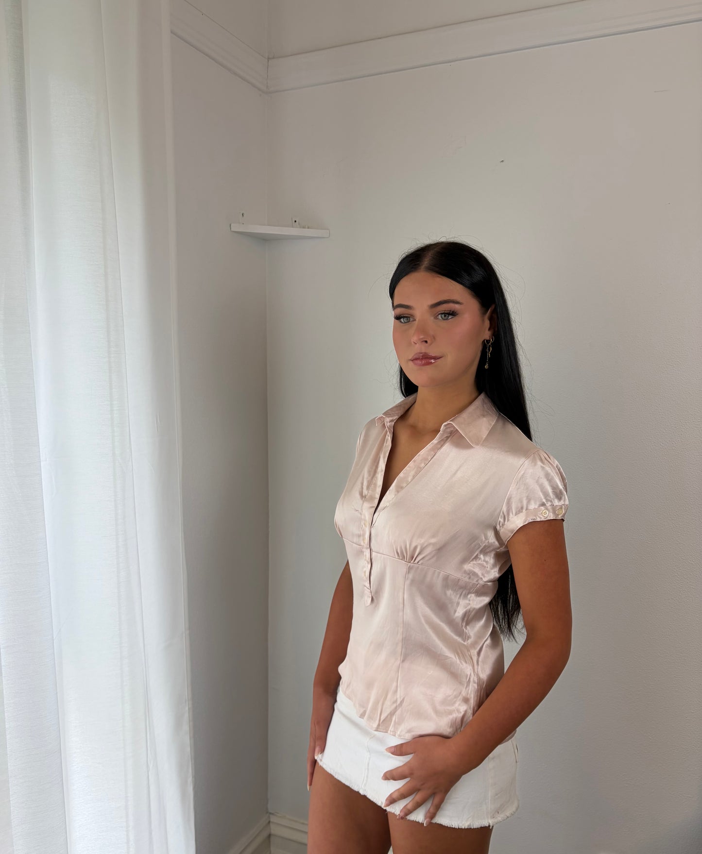 Blush Silk Collar Blouse