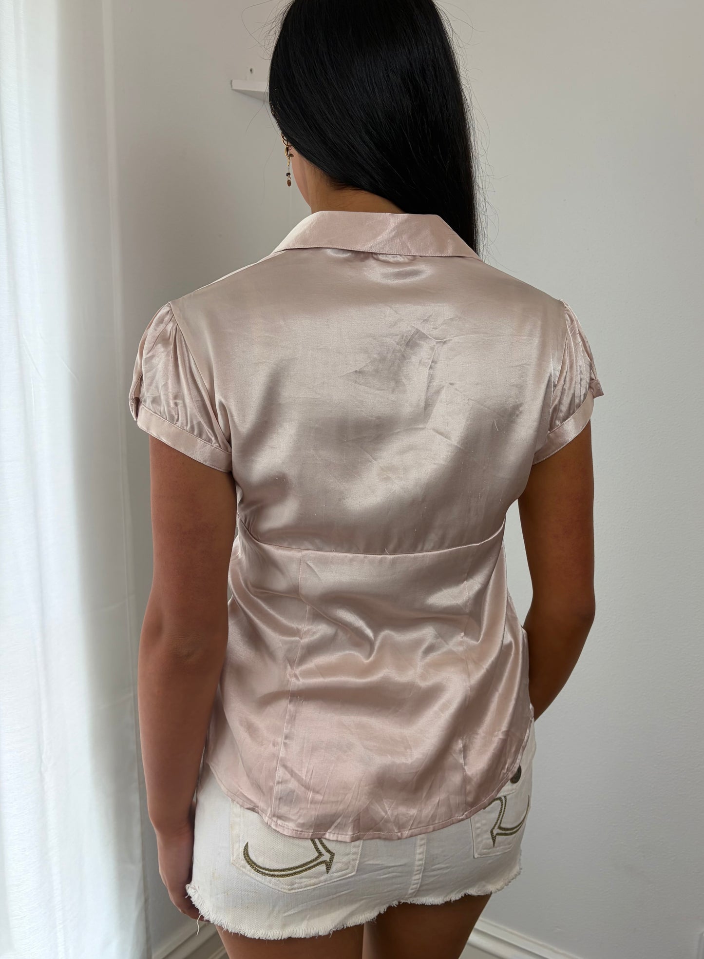 Blush Silk Collar Blouse