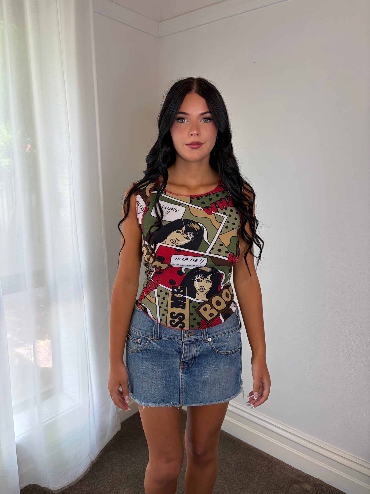 Comic Print Mesh Corset Top