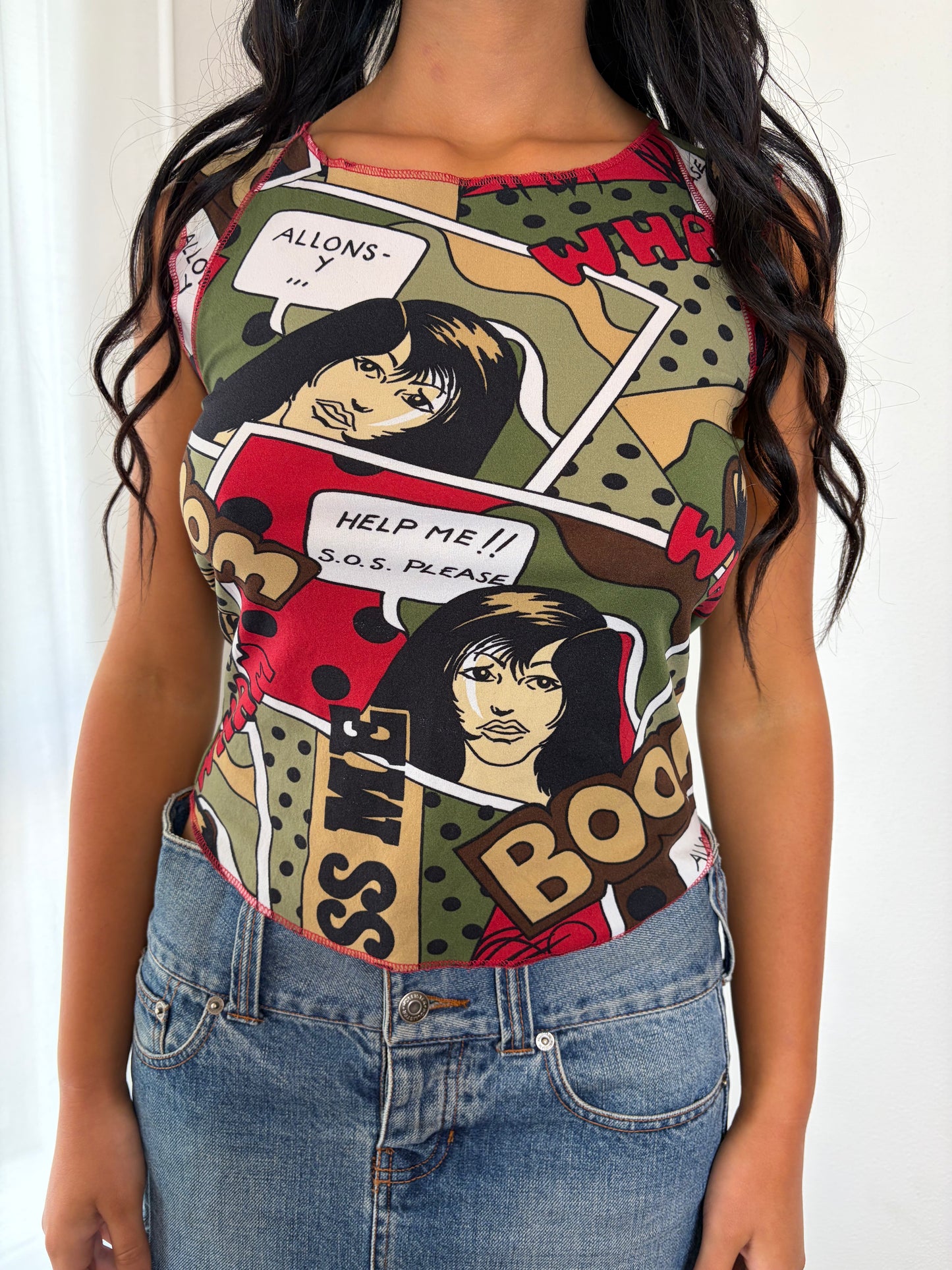 Comic Print Mesh Corset Top