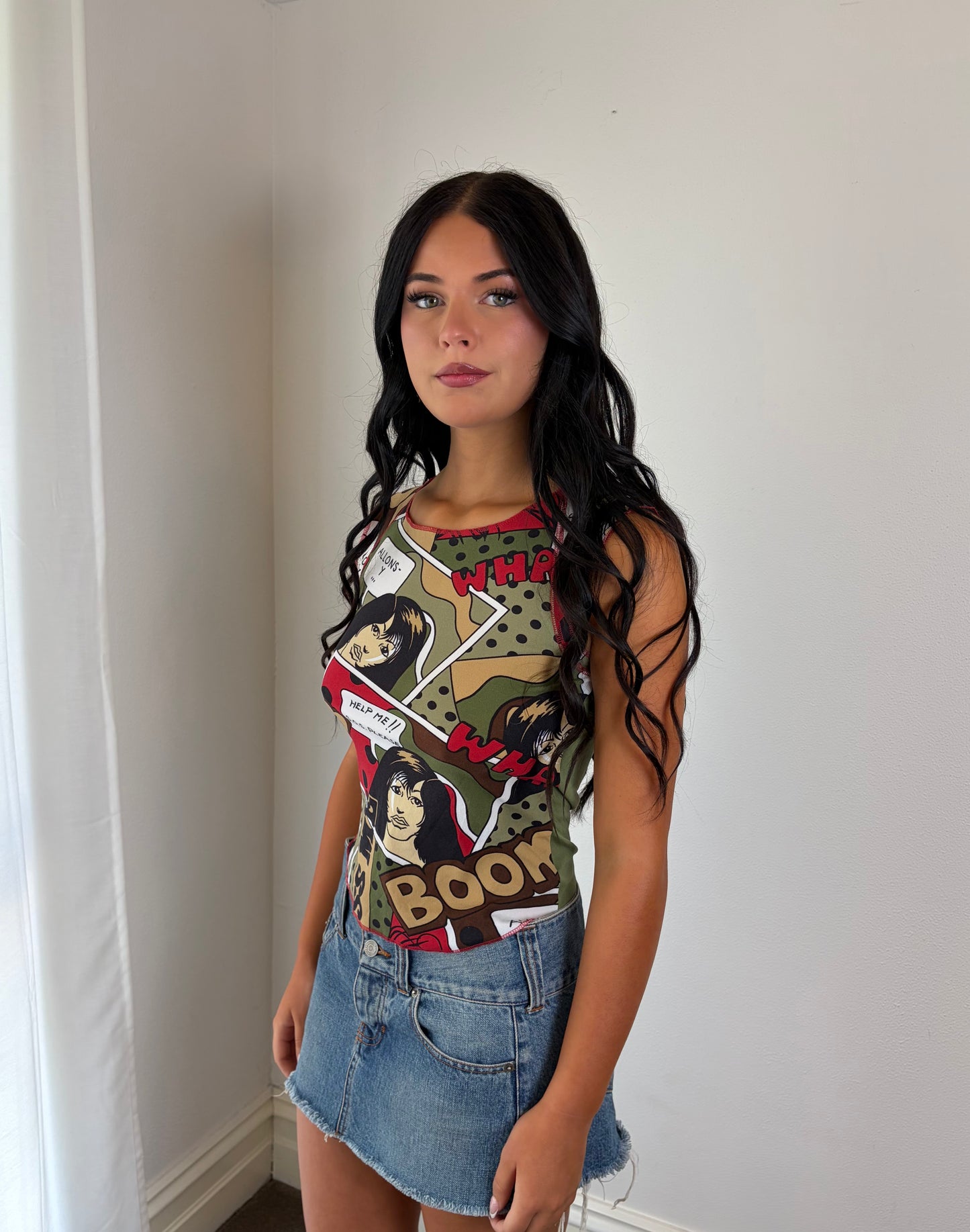 Comic Print Mesh Corset Top