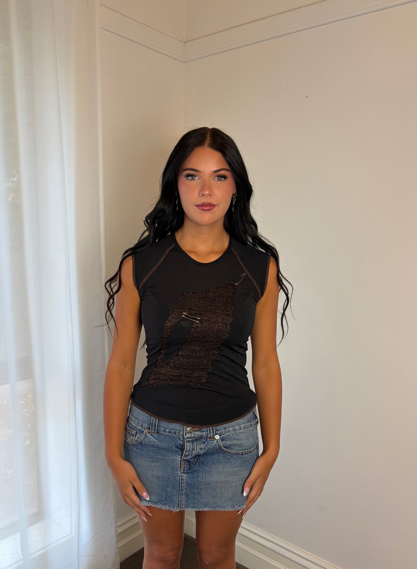 Vintage Black Mesh Deconstructed Fitted Tank