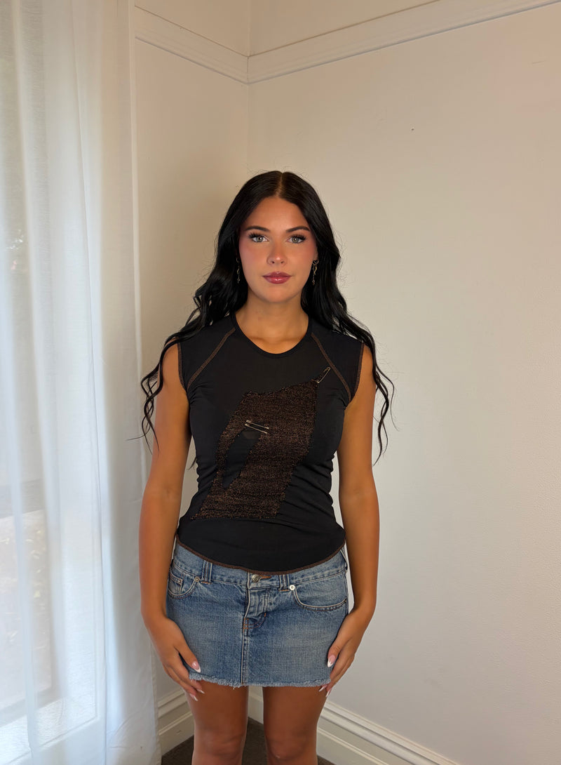 Vintage Black Mesh Deconstructed Fitted Tank