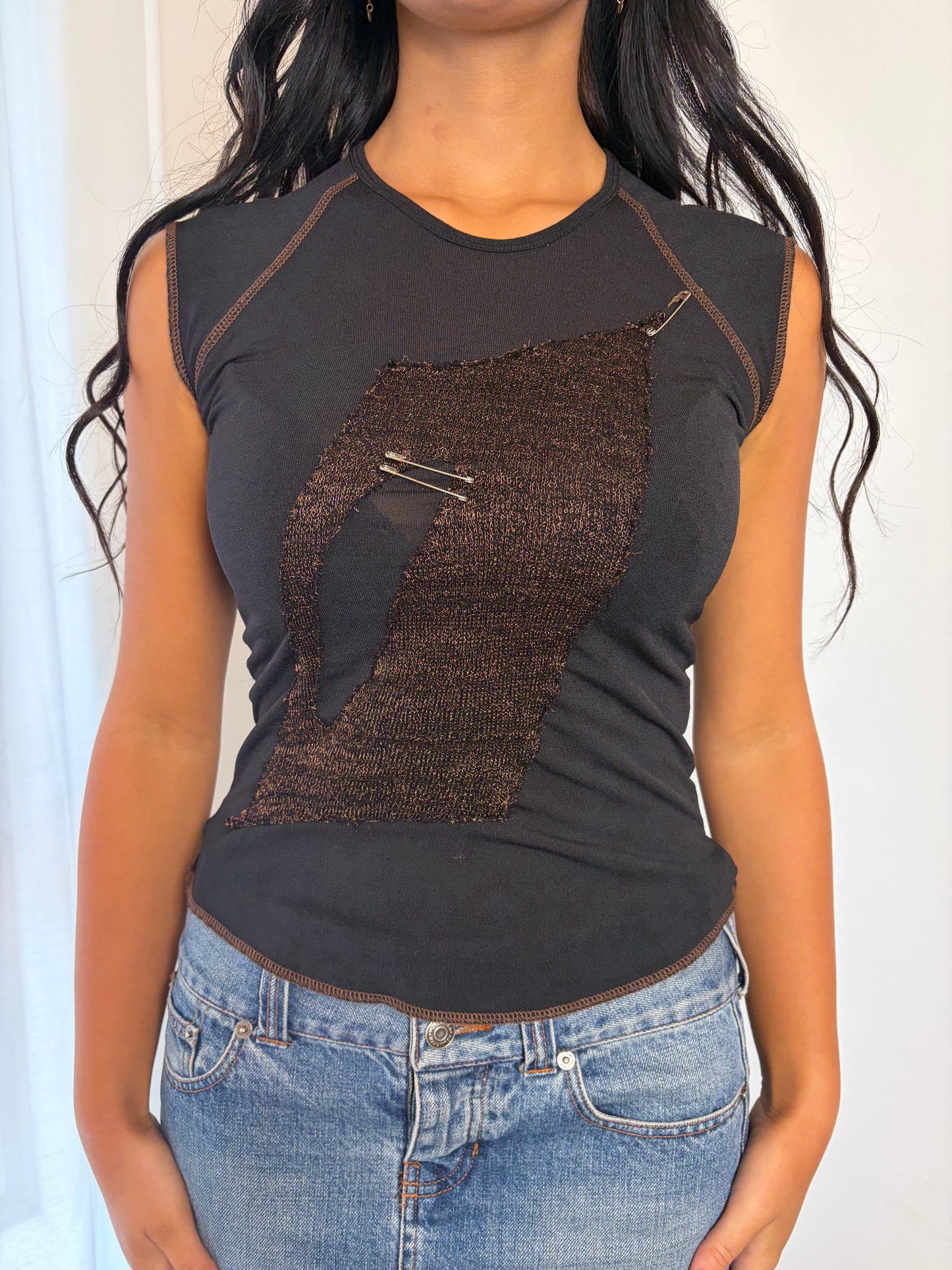 Vintage Black Mesh Deconstructed Fitted Tank