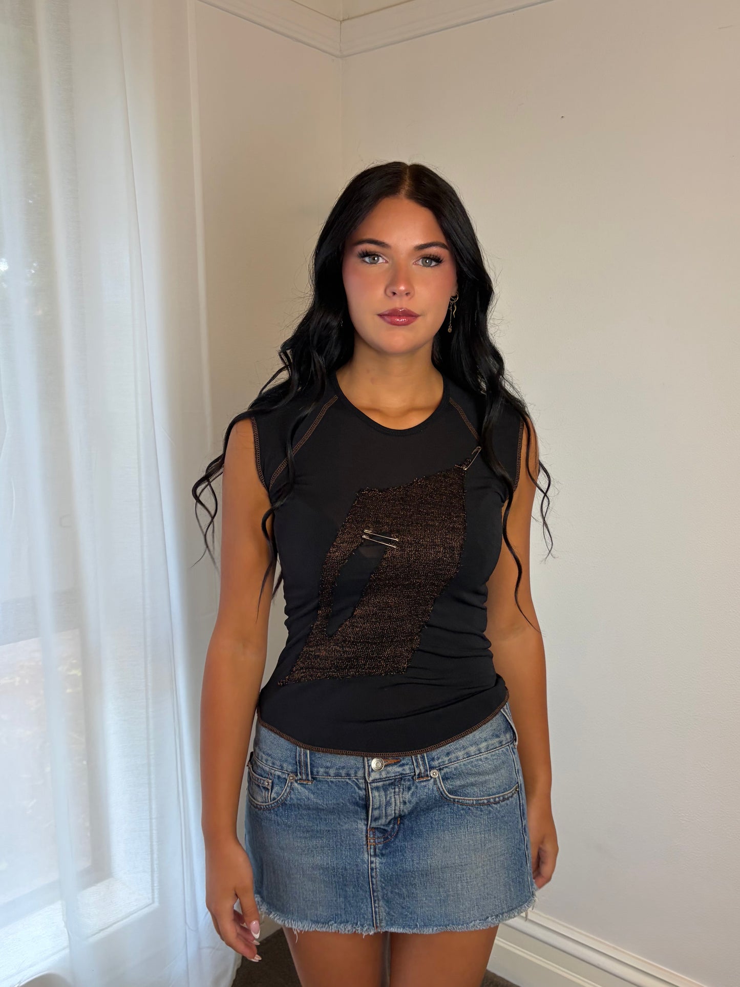 Vintage Black Mesh Deconstructed Fitted Tank