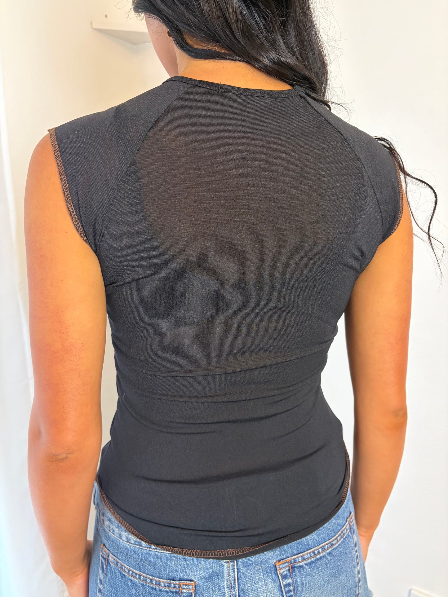 Vintage Black Mesh Deconstructed Fitted Tank