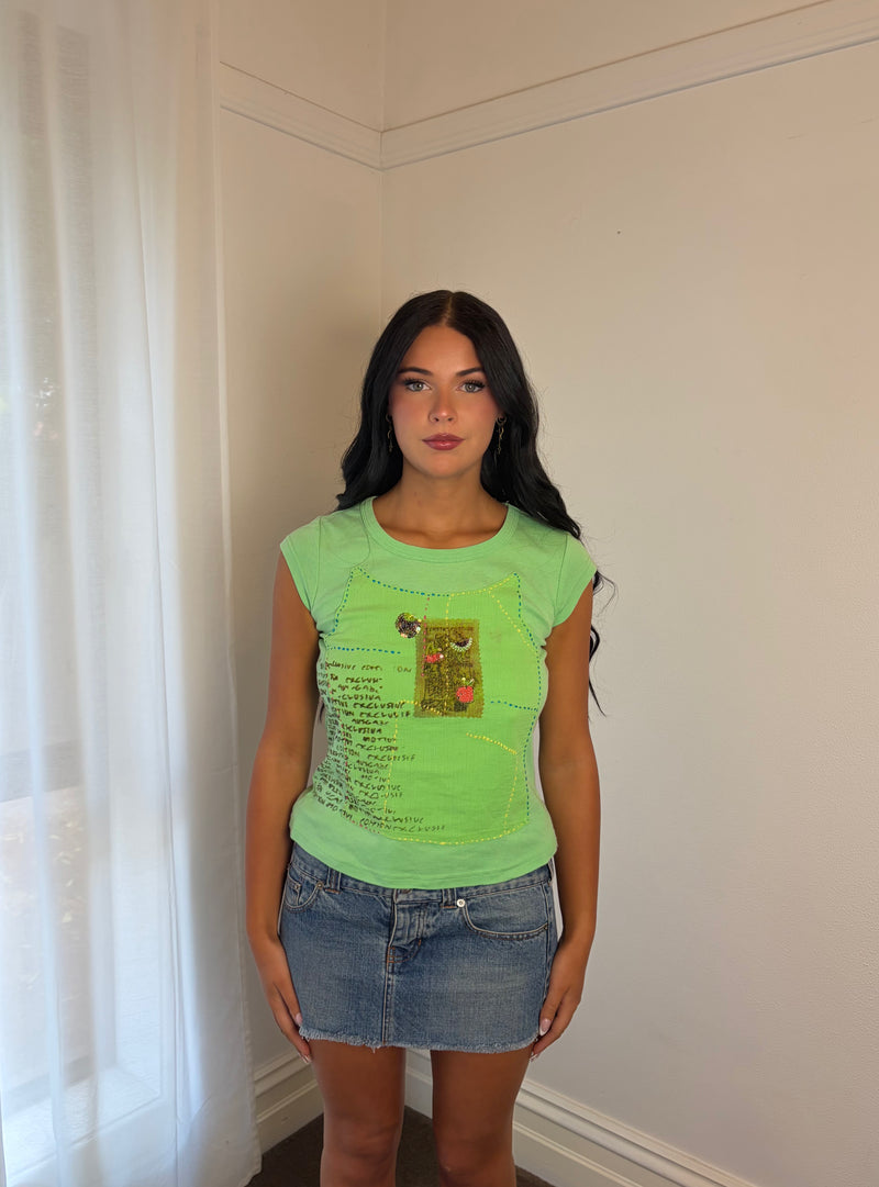 Vintage Lime Green Embellished Baby Tee