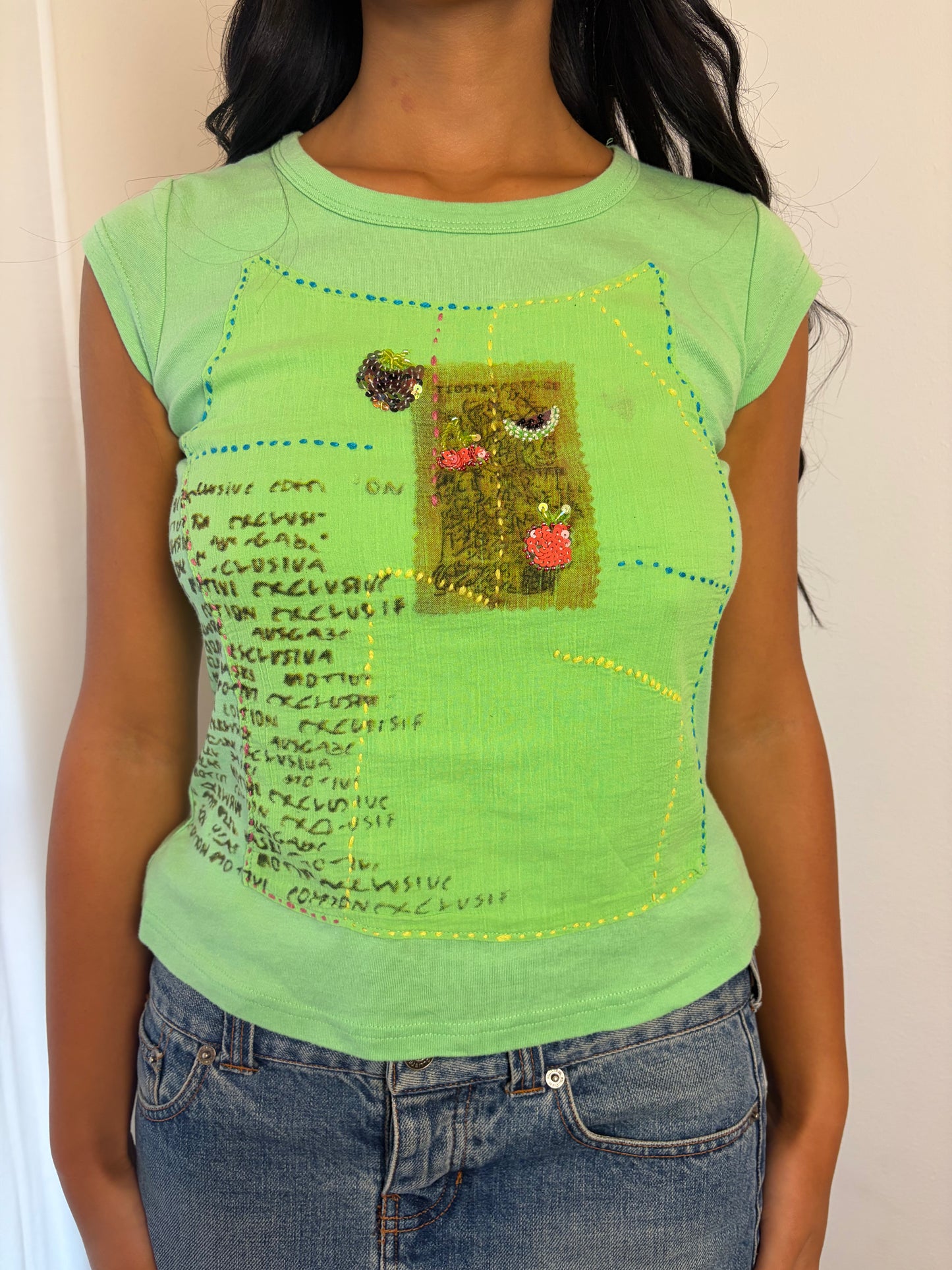 Vintage Lime Green Embellished Baby Tee
