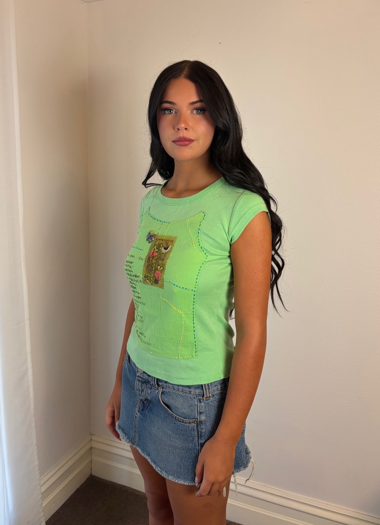 Vintage Lime Green Embellished Baby Tee