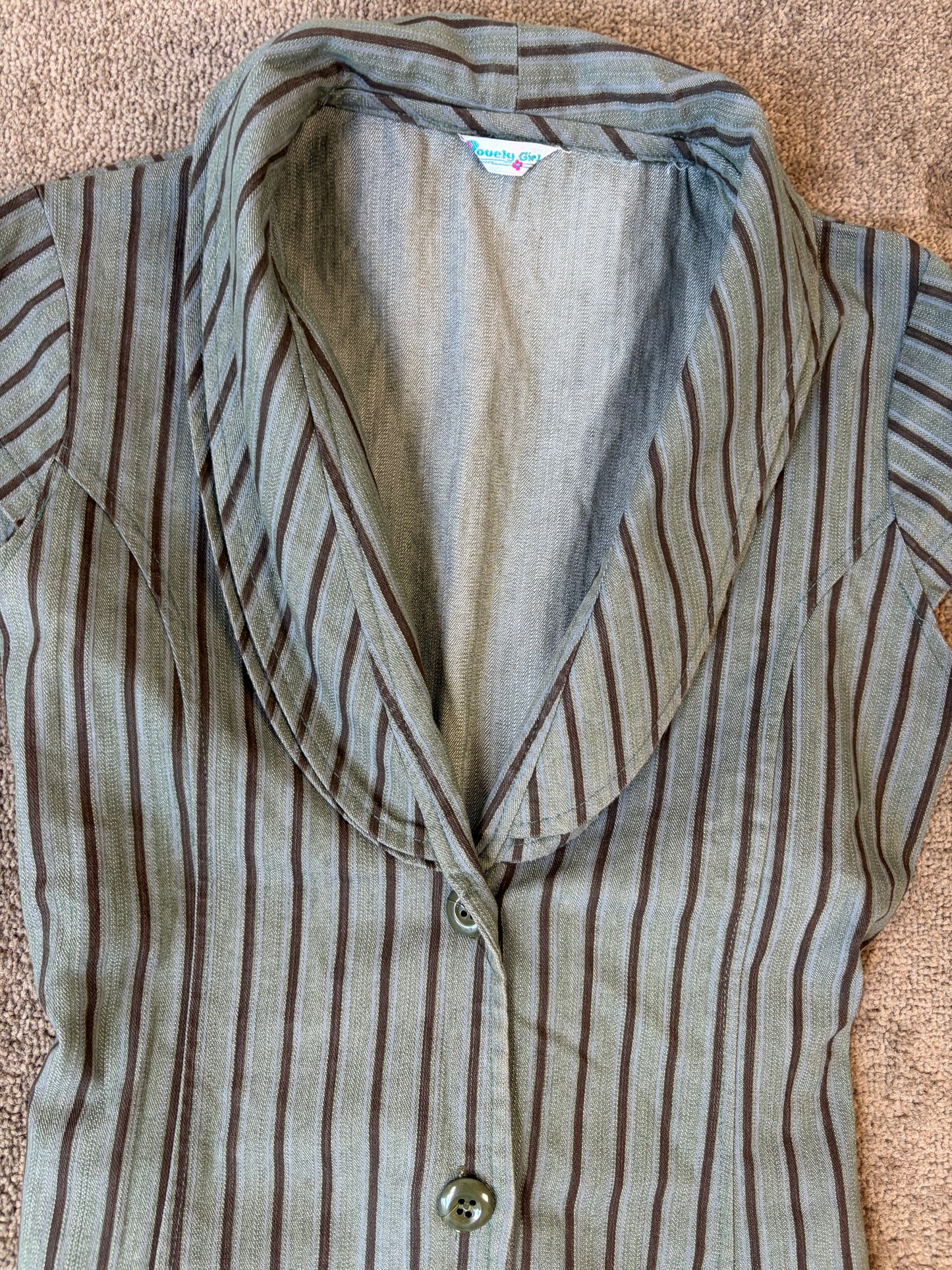 Y2K Vintage Olive Pinstripe Button Blouse