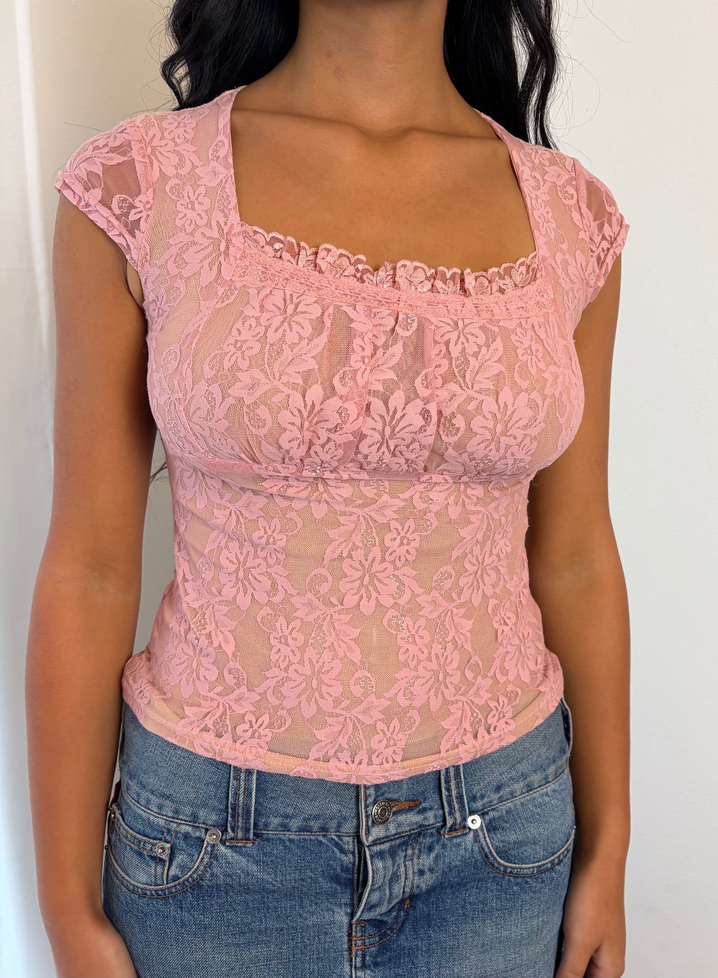 Y2K Romantic Floral Mesh Cami