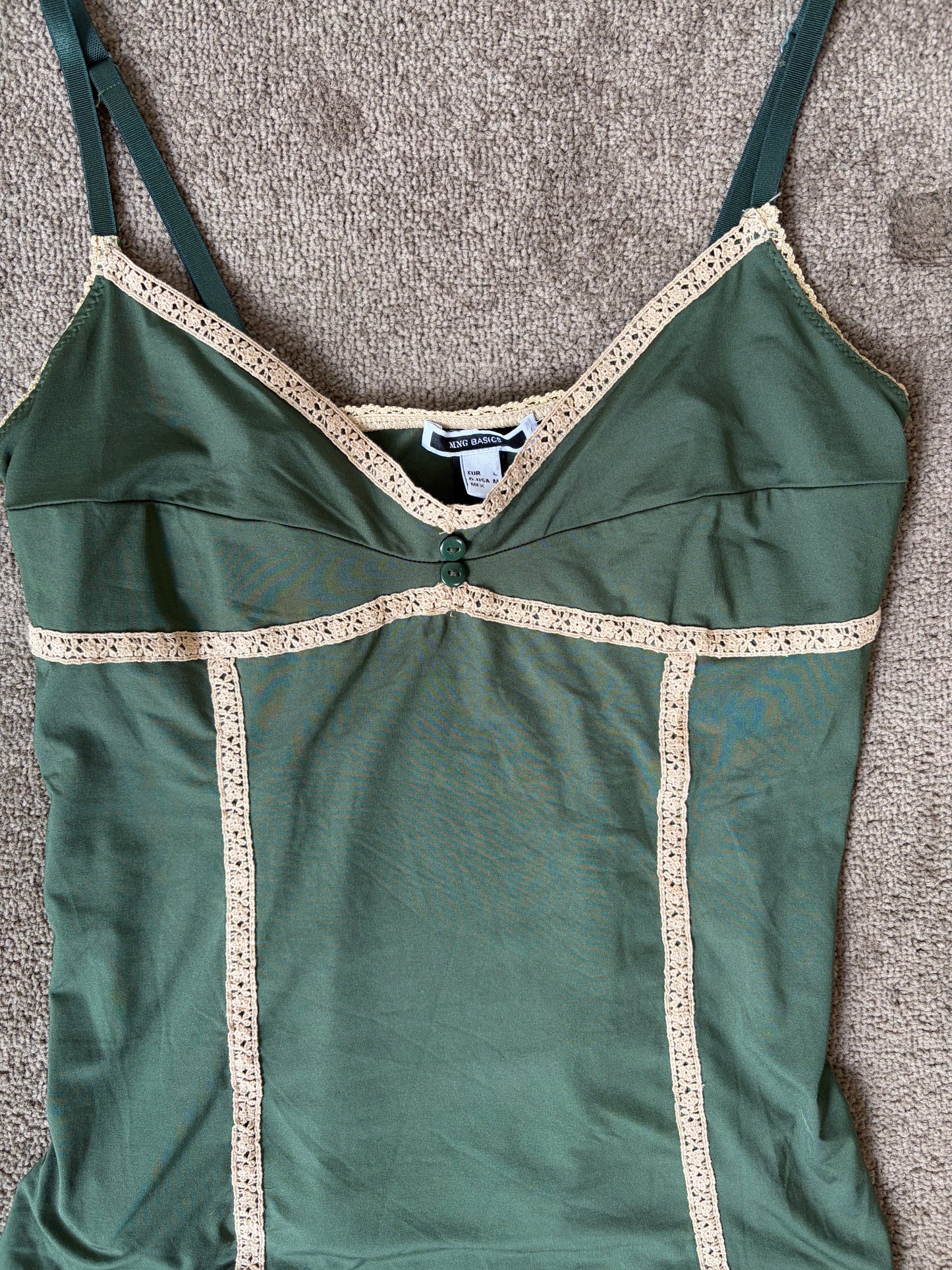 Vintage Forest Green Lace-Trim Cami